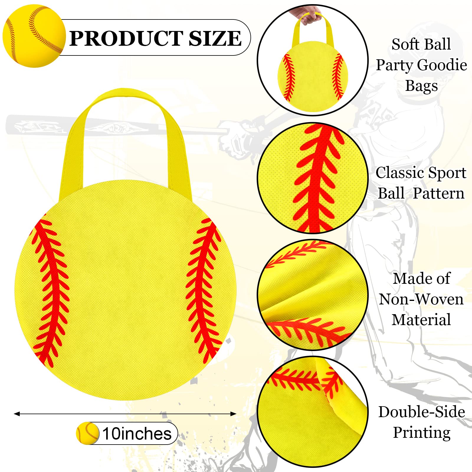 Shihanee 24 Pcs Softball Party Favor Bags Ball Themed Party Goody Candy Bags Sport Game Treat Handbags Softball Non Woven Gift H