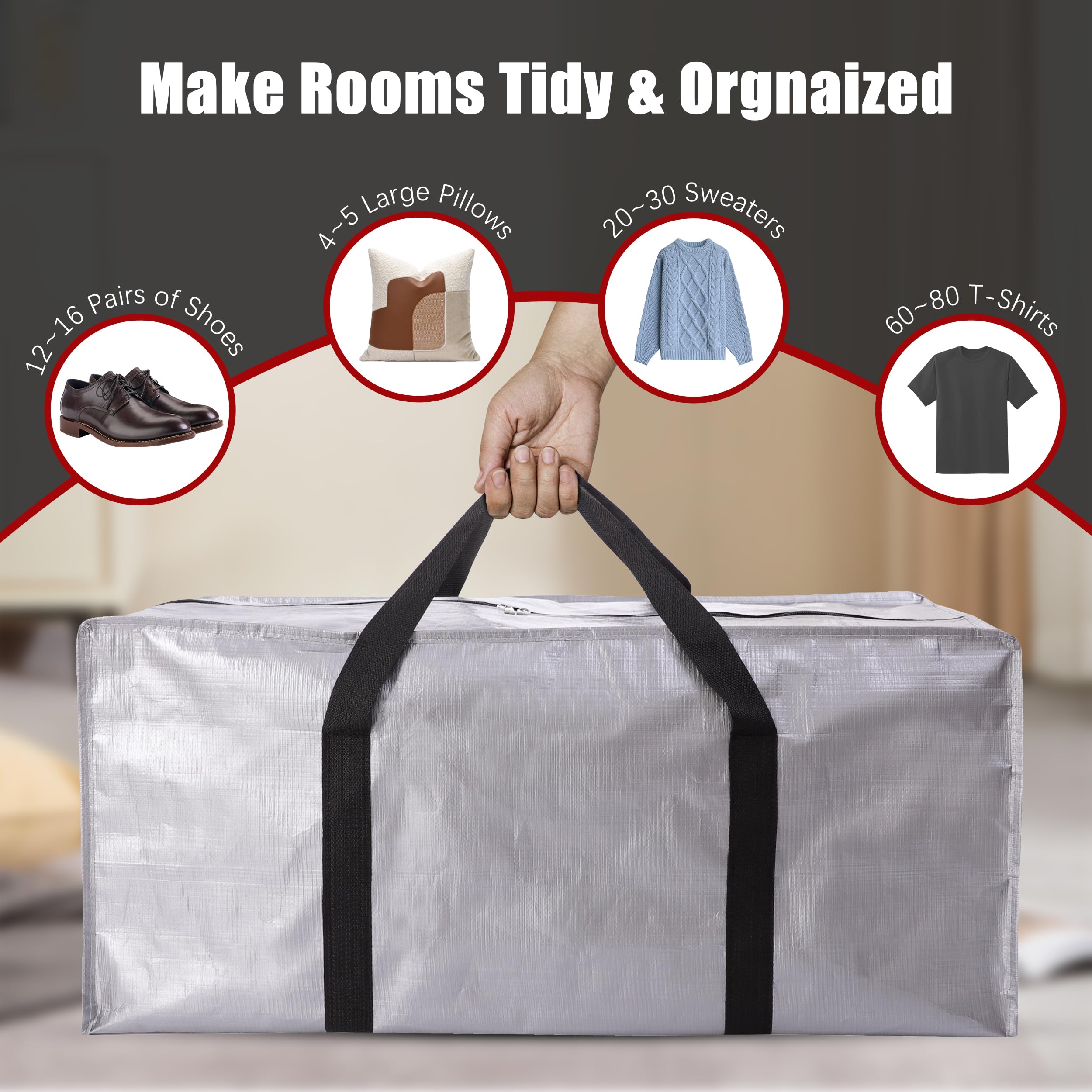 Panda Joys Extra Large Moving Bags With Zippers & Carrying Handles, Heavy-Duty Storage Tote For Space Saving Moving Storage, Fol