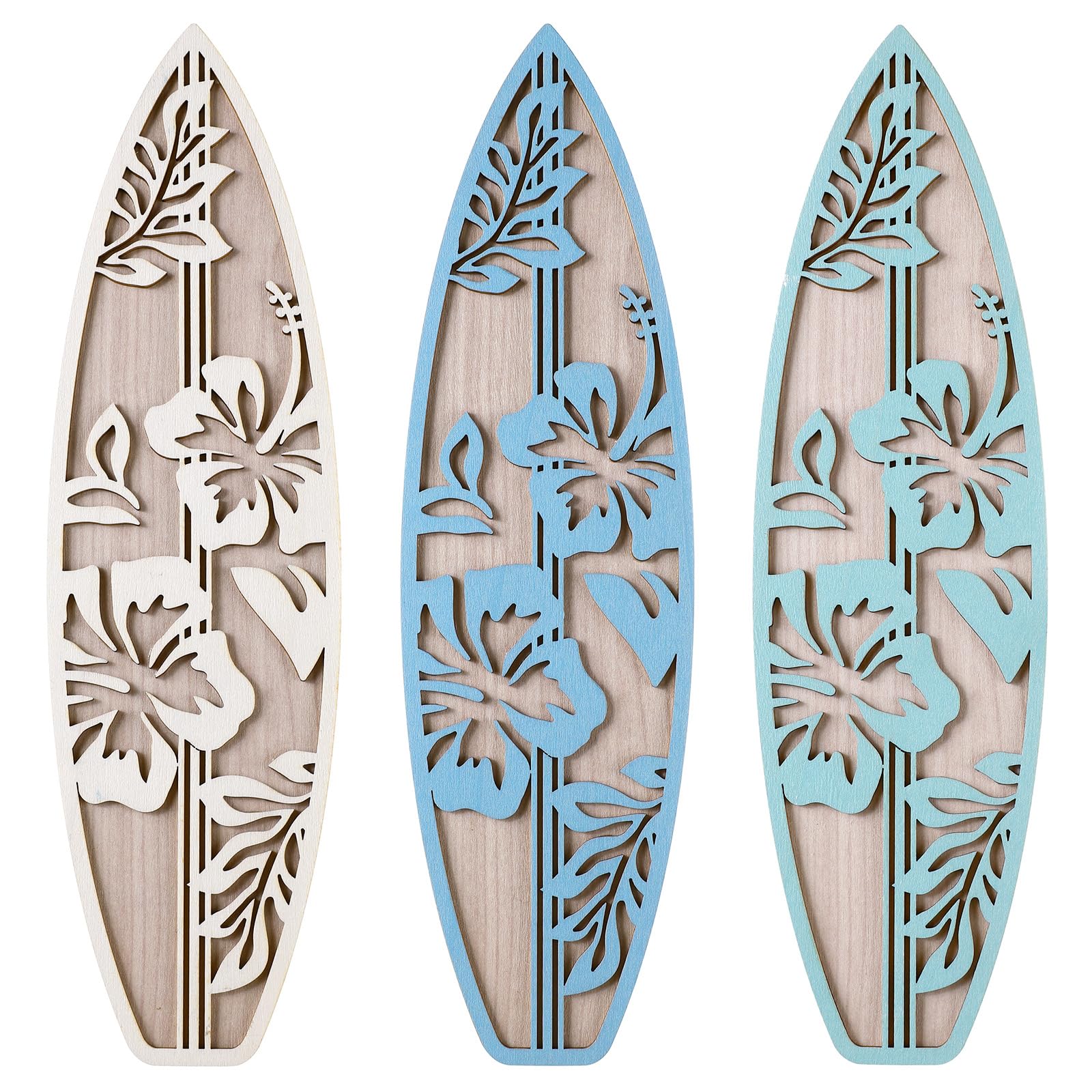 RattanView 3 Pieces Surfboard Decor for Bedroom Wooden Beach Wall Decor Summer Wood Surfboard Wall Hanging Sign for Tropical Liv