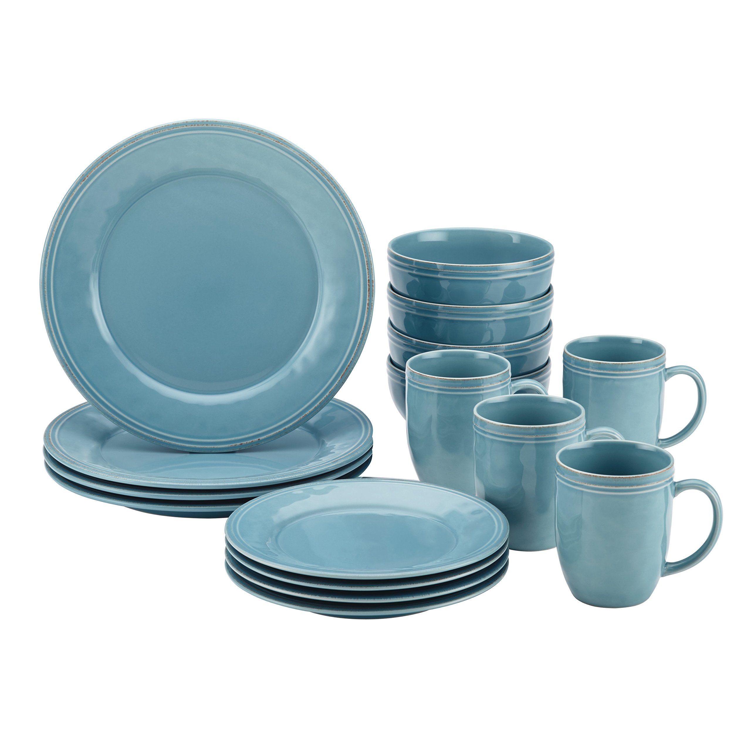 Rachael Ray Cucina Stoneware, 16-piece Dinnerware Set, Agave Blue