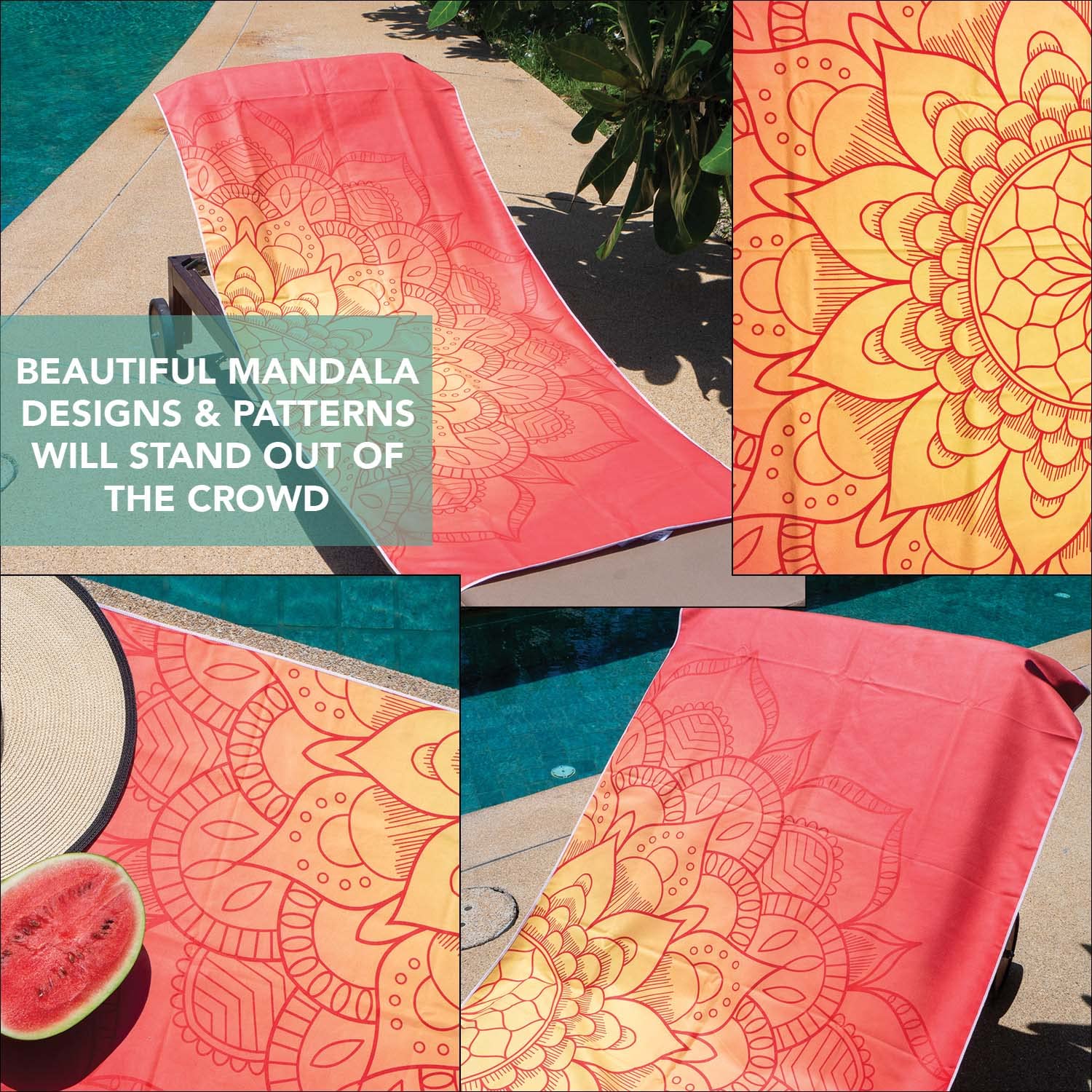 Arkwright Mandala Microfiber Beach Towels - Lightweight And Quick Dry Oversized Pool Towel, Perfect For Hotel, Spa, Hot Tub, Bat