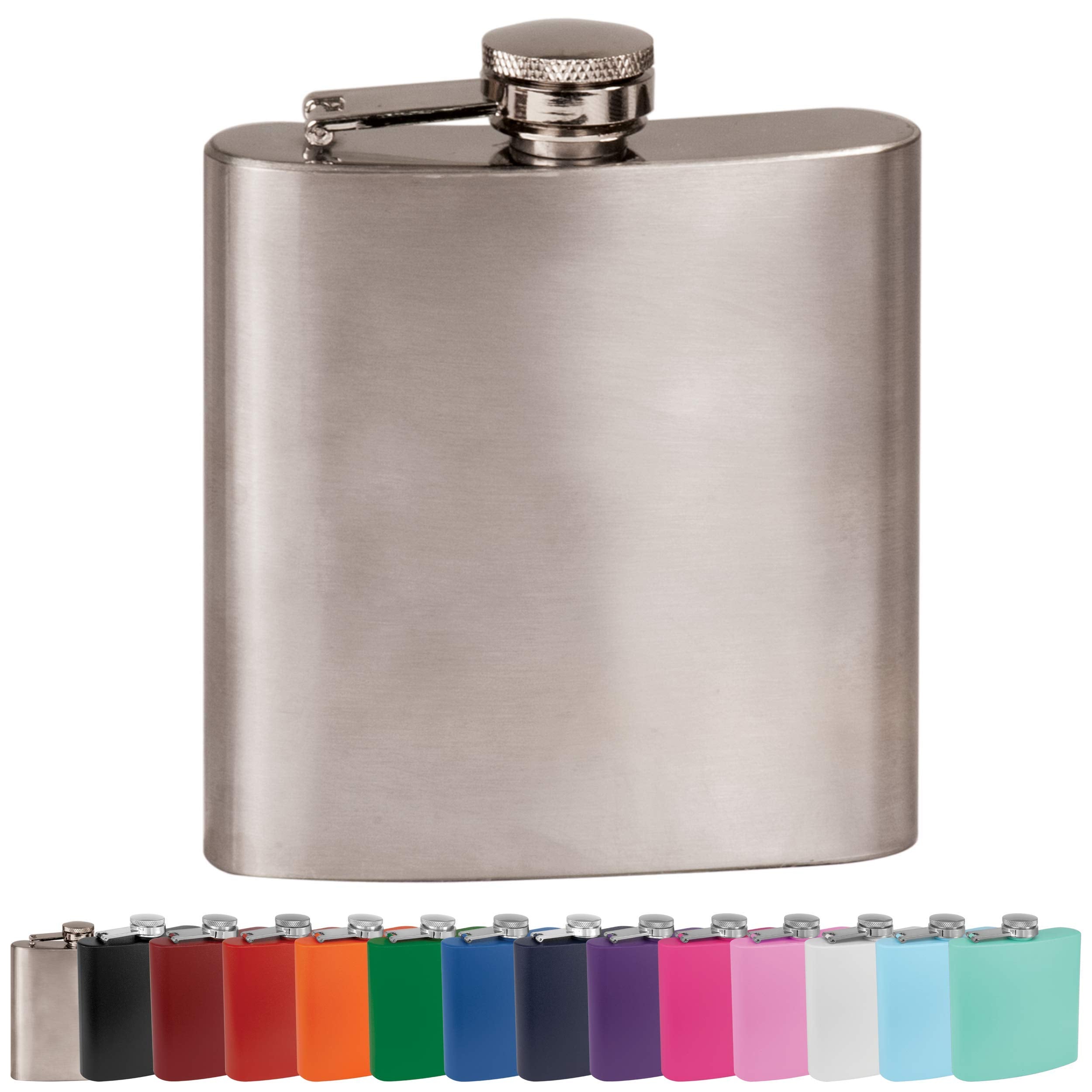 Clear Water Home Goods - 6 Oz Powder Coated Stainless Steel Hip Flask - Wedding Party - Groomsman - Bridesmaid (Stainless Steel