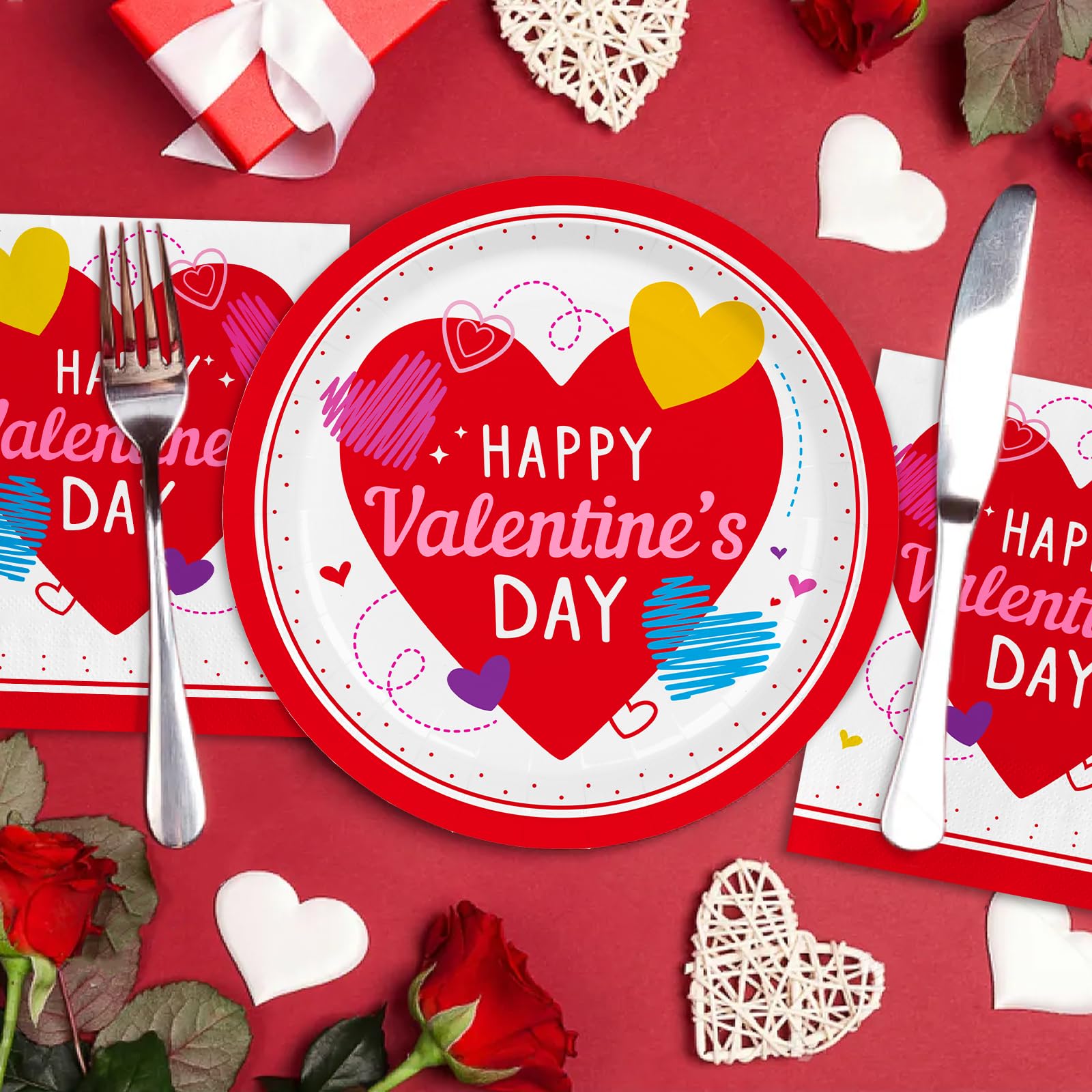 Valentine'S Day Party Supplies Set For 50 - Elegant Disposable Paper Plates And Napkins Valentine'S Day Party Decorations