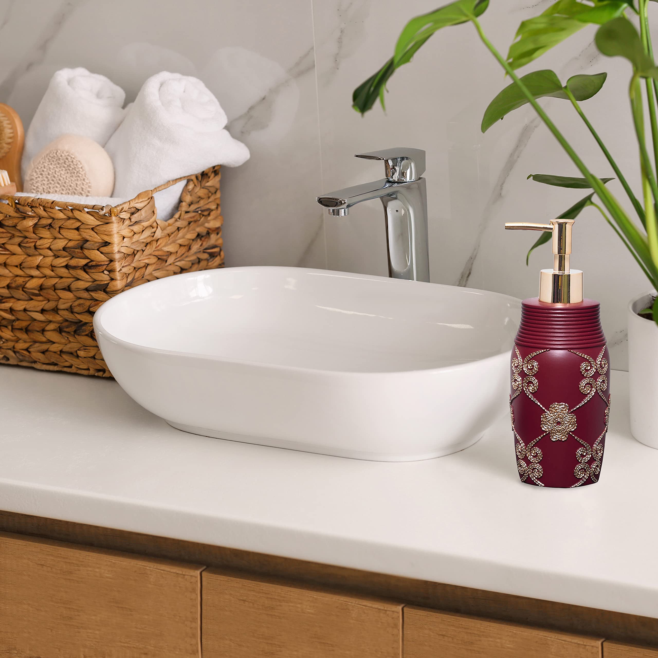 Popular Bath Soap Dispenser/Lotion Pump, Vlegant Rosa Collection, Burgundy/Gold