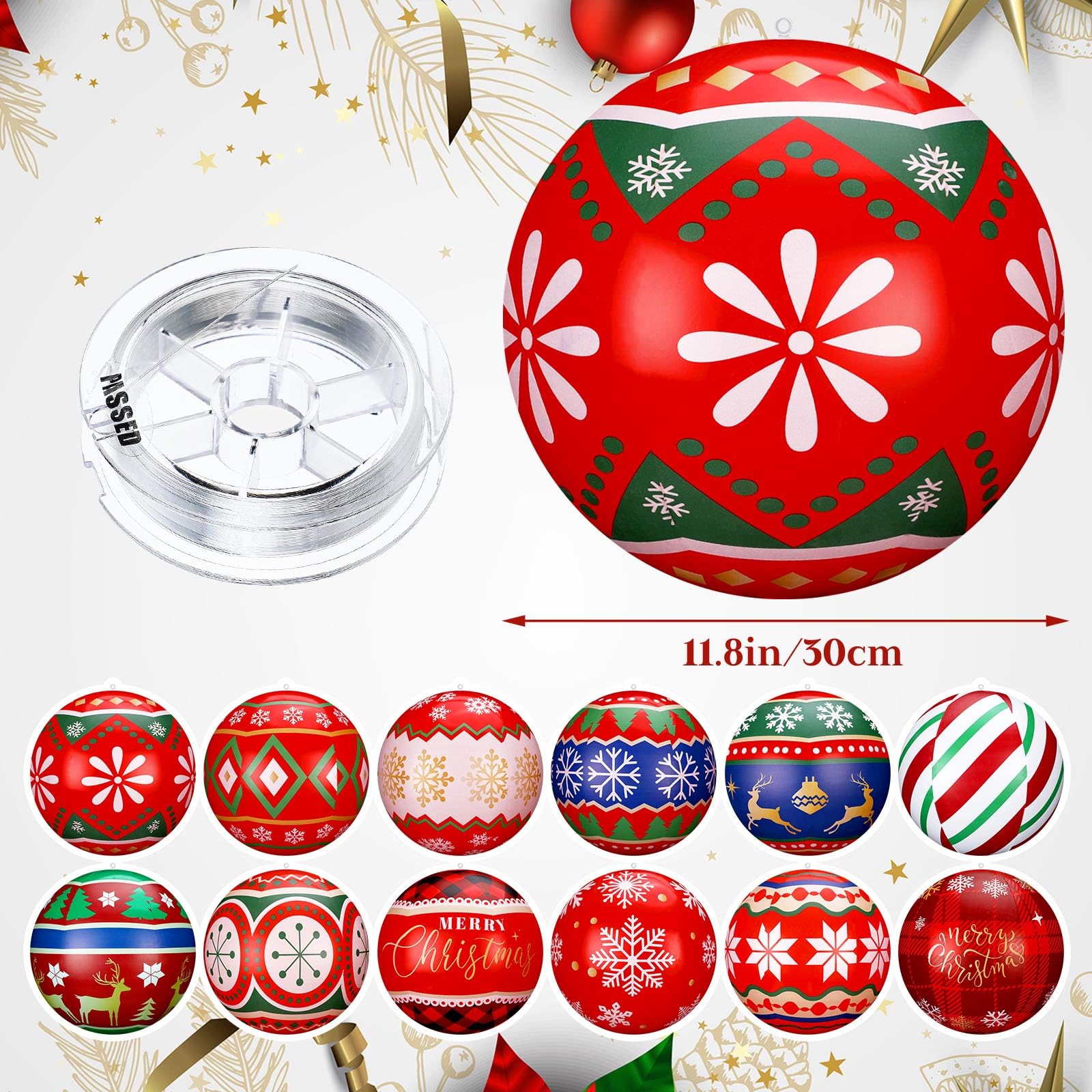 Jetec 12 Pcs Inflatable Christmas Balls 12 Inch Inflatable Hanging Ball Outdoor Decorations PVC Large Ball Ornaments for Xmas Po