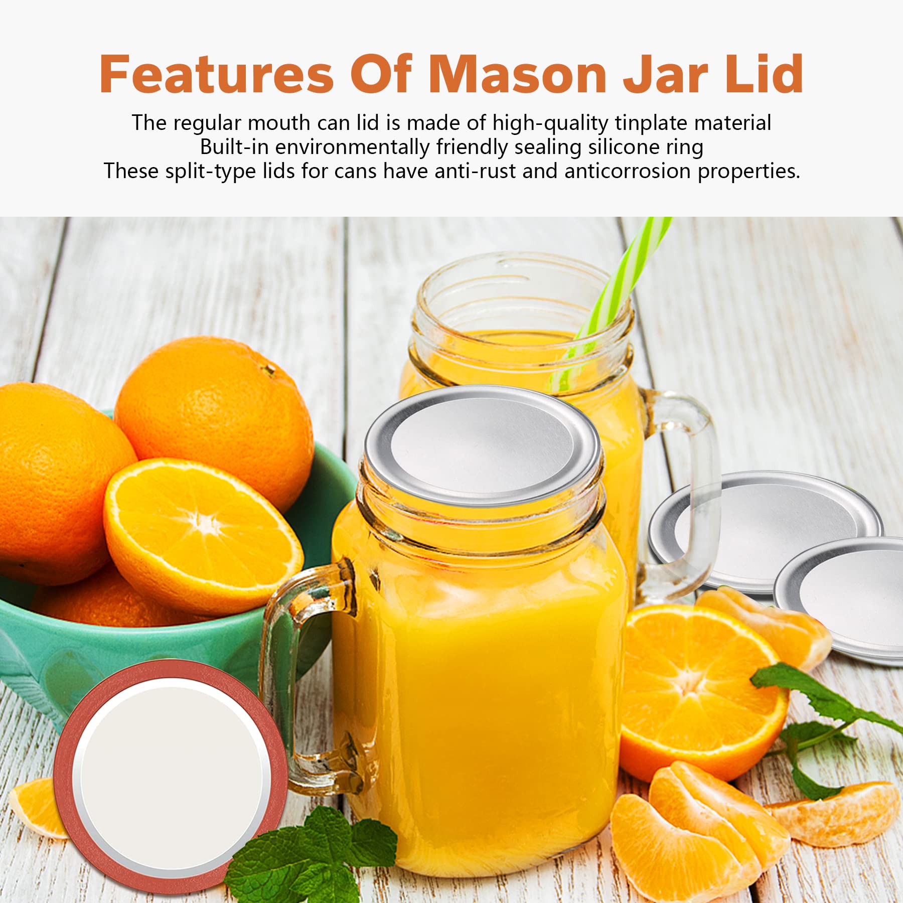 Canning Lids Regular Mouth 220 Pcs Split-Type Lids for Mason Jar Lids Regular Mouth Bulk Canning Jar Lids for Canning Food Jam Fruits DIY Decor-100% Airtight Regular Mouth Mason Jars(Silver-70MM)