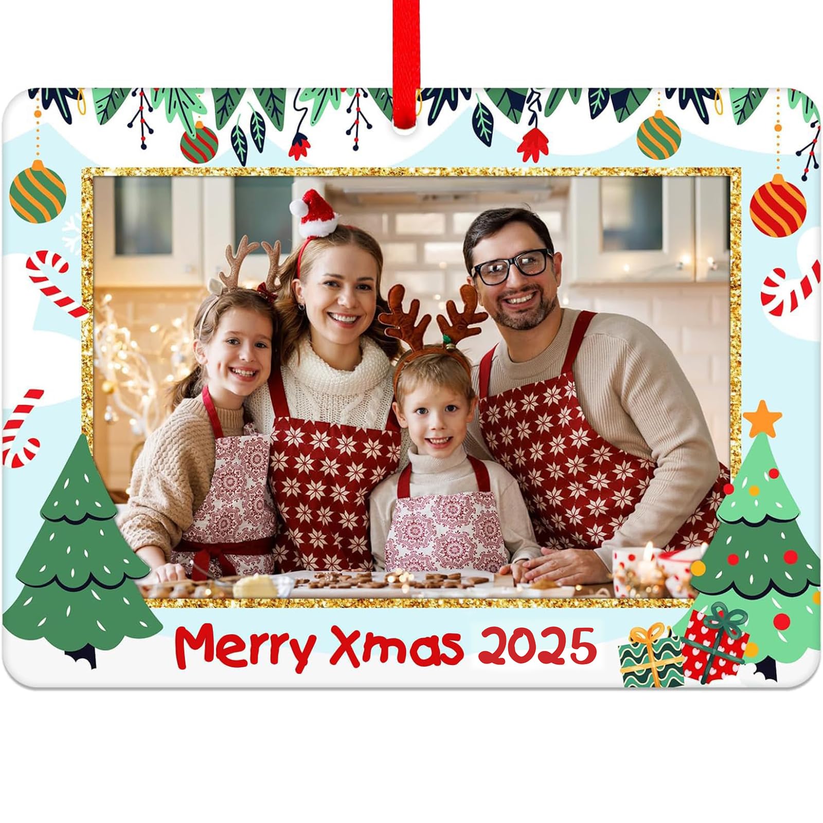 FaCraft 2025 Christmas Ornament Picture Frame - Personalized Photo Frame Ornaments for Christmas Tree Decorations Custom Ornamen