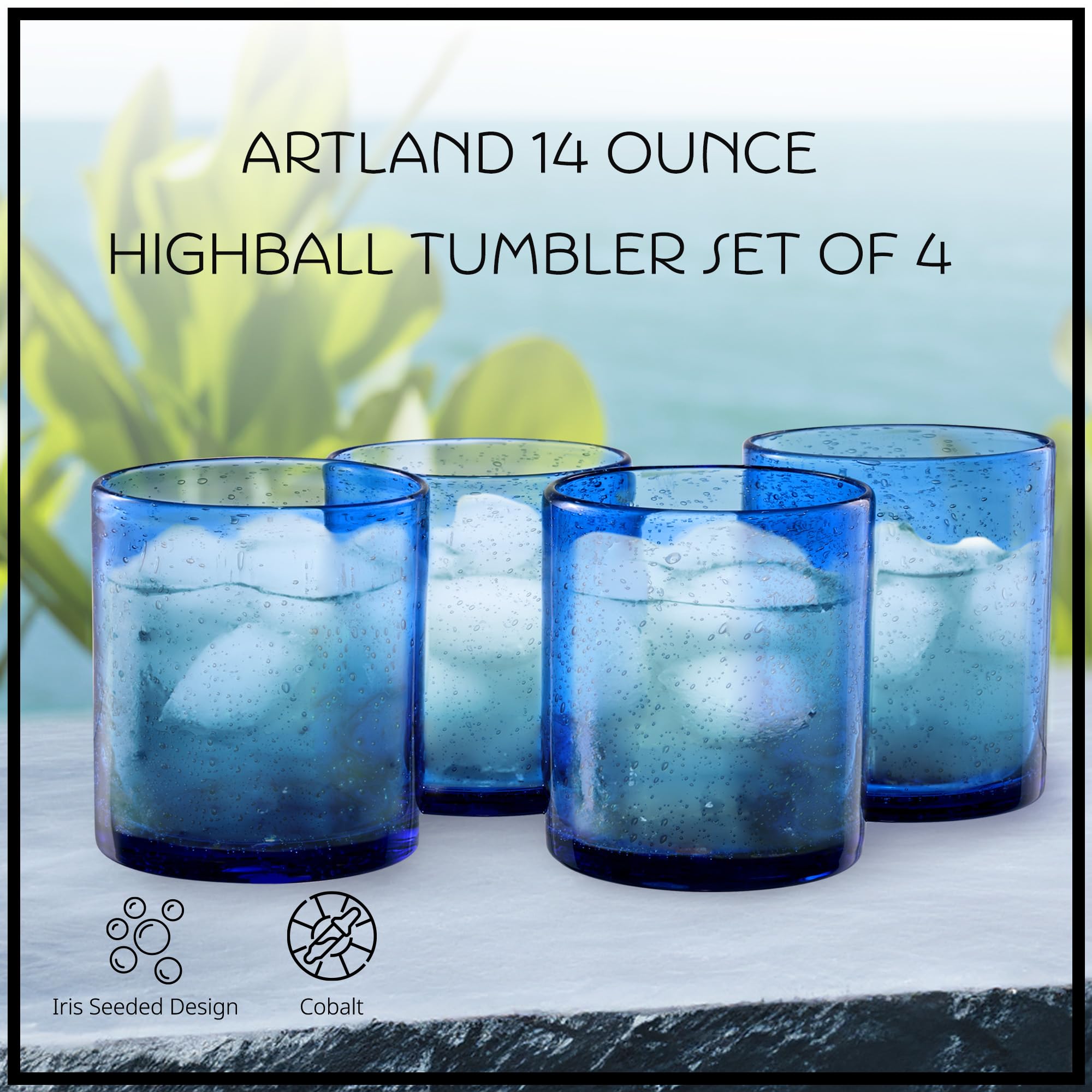 Artland Iris Double Old Fashioned Glasses  Cobalt Blue  Set of 4