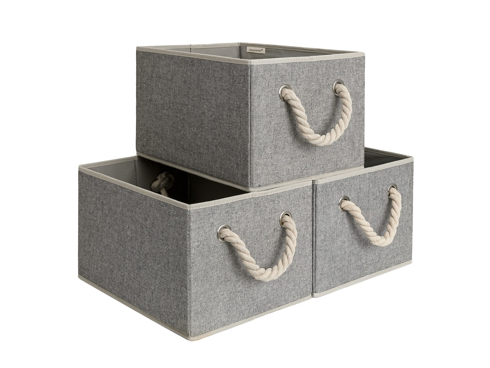StorageWorks Closet Organizers with Handles  Rectangular Storage Baskets for Shelves  Foldable Closet Storage Bins for Linen Closet  3-Pack  Gray