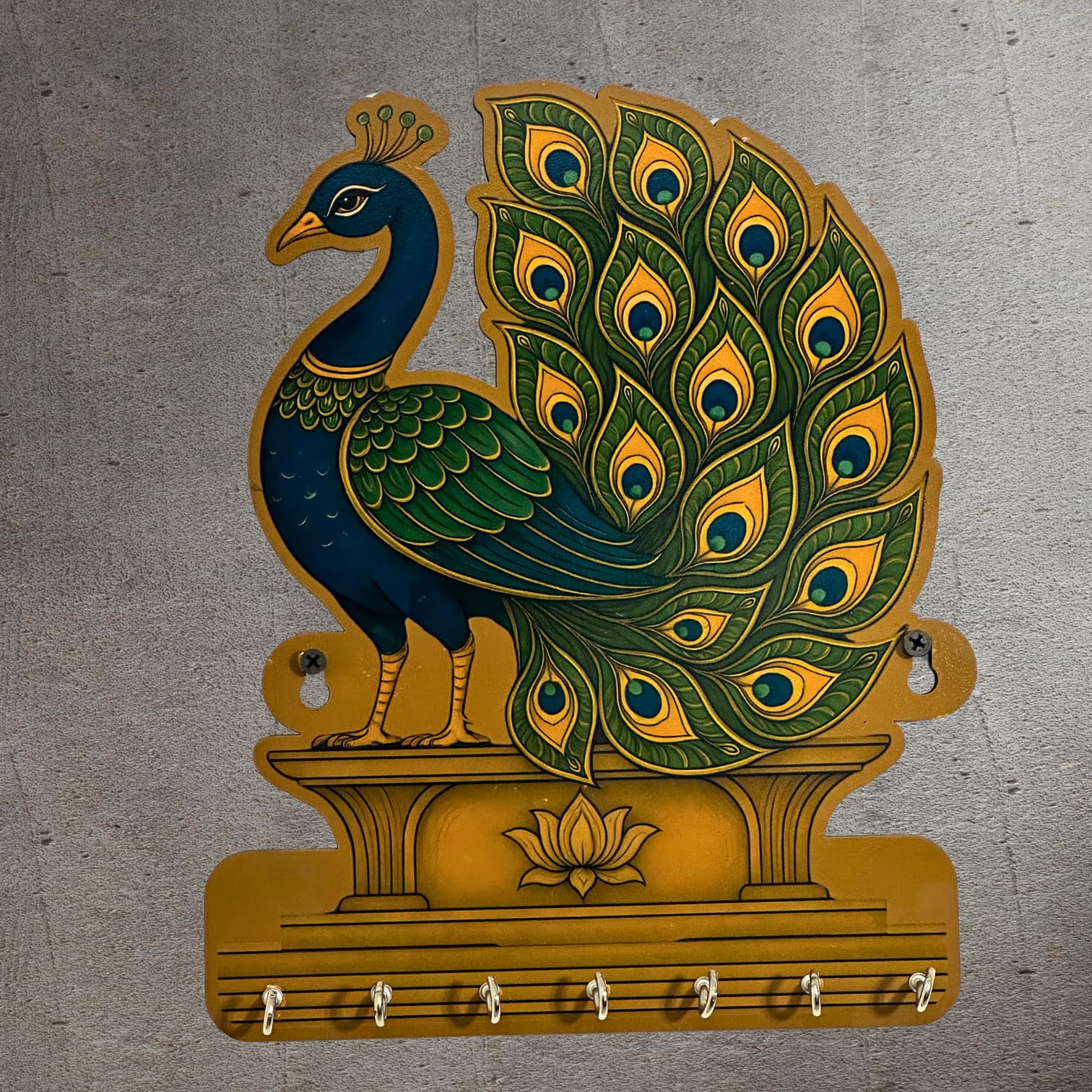 Invite Karo Royal Peacock Key Holder | Wall Hanging Decorative Modern Art Piece for Home | Light Weight Key Holder | Bedroom, Li
