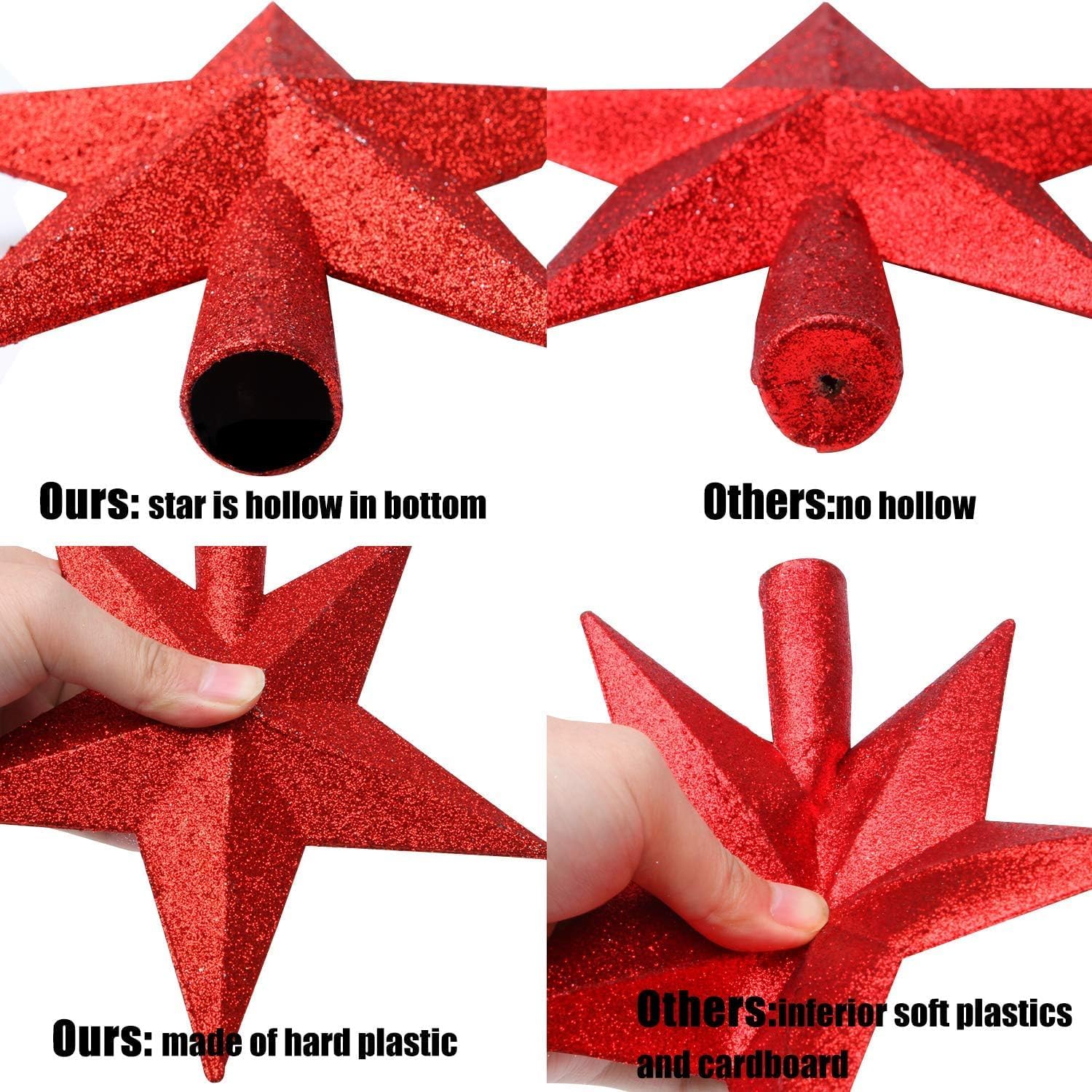 Aneco Red Glitter Mini Christmas Tree Topper Shatter-Proof 6 Inch Christmas Tree Decoration Treetop for Holiday Ornament or Home