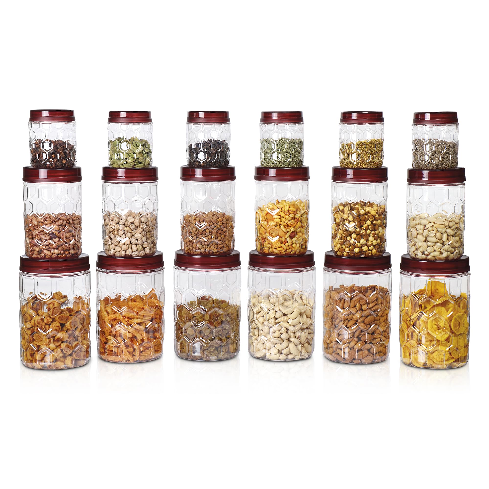 Milton Hexa Airtight Containers For Kitchen Storage Food Grade Plastic, Stackable & Transparent Organizer Jars, Masala Dabba, Se