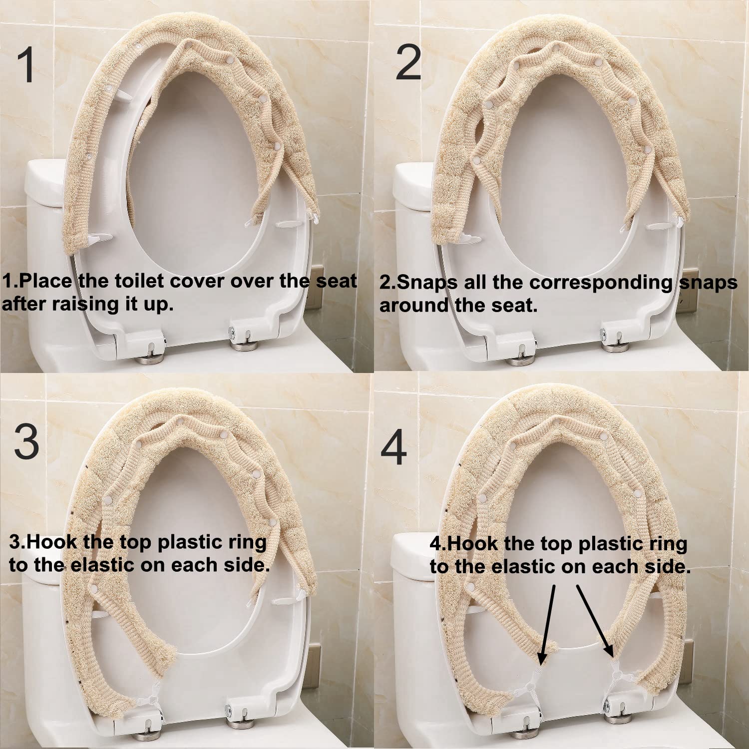 Toilet Seat Cover Bathroom Soft Thicker Warmer with Snaps Fixed Stretchable Washable Fiber Cloth Toilet Seat Covers Pads Easy Installation& Cleaning (purple)