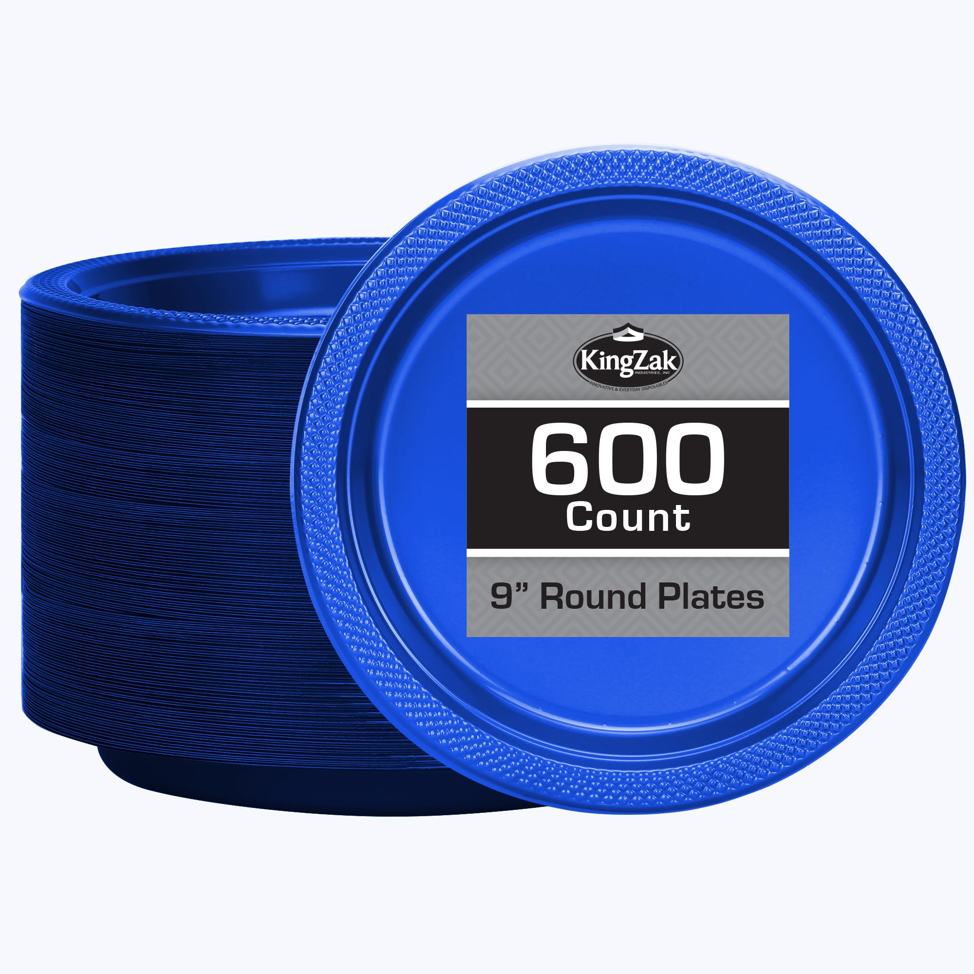 Hanna K. Signature Collection Blue Plastic Plates 9 Inch - 600 Count - Plastic Solid Round Party Plates For Weddings, Bbqs, Birt