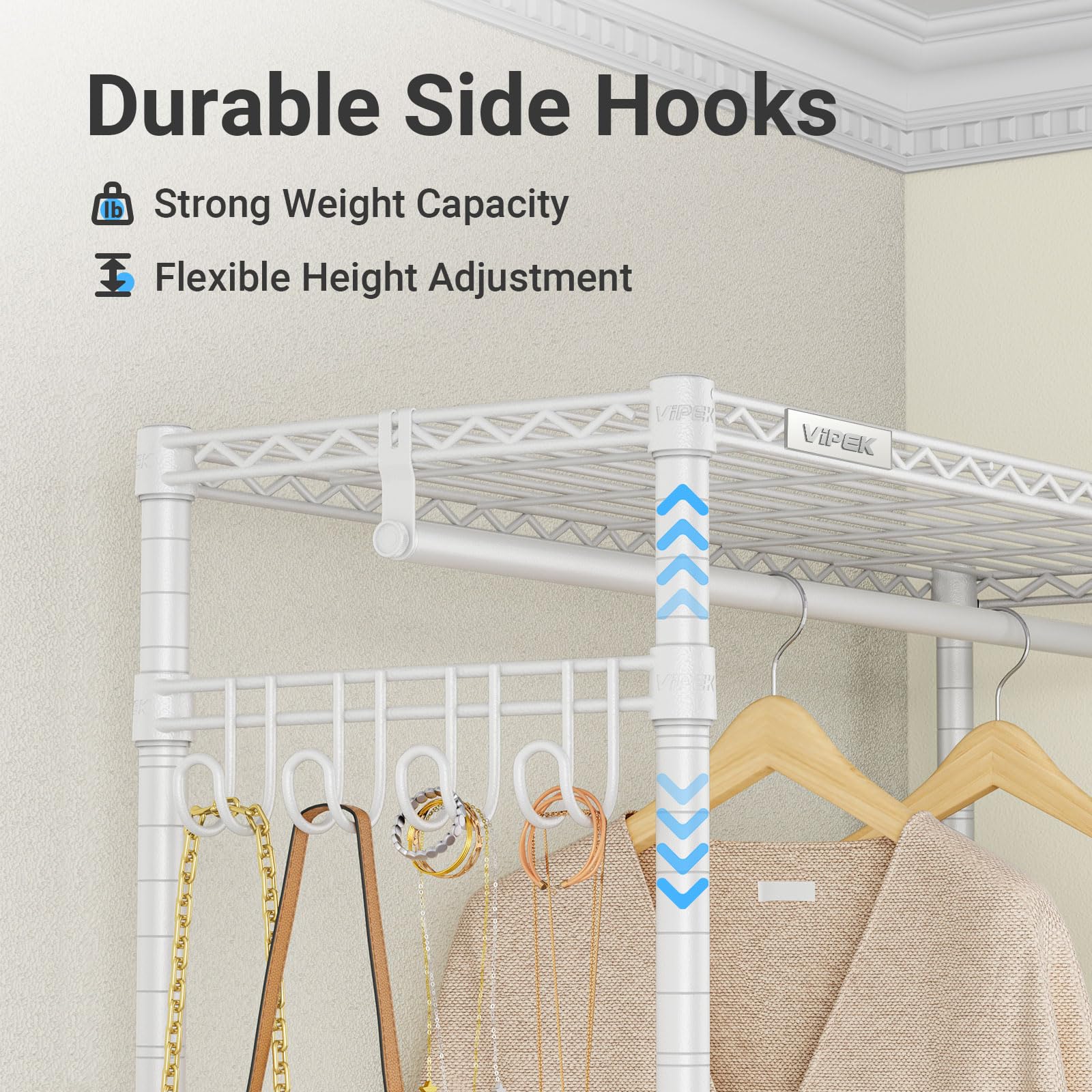 Vipek V12 Rolling Garment Rack 3 Tiers Adjustable Wire Shelving Clothes Rack With Wheels, Freestanding Wardrobe Storage Rack Hea