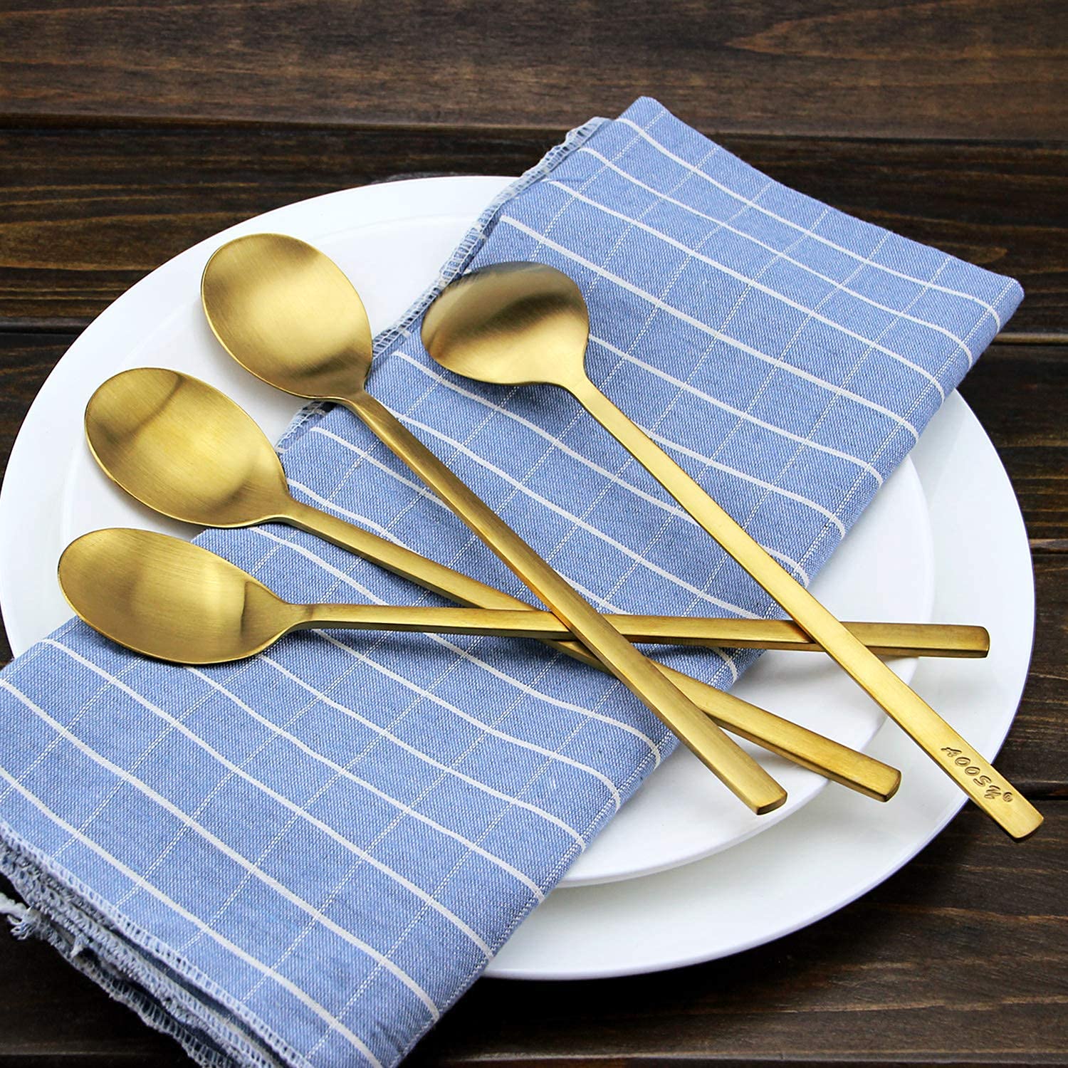 Korean Spoons, 8 Pieces Stainless Steel Soup Spoons, 8.5 Inch Korean Spoons,Gold Spoons With Long Handles, Asian Spoon,Cooking S