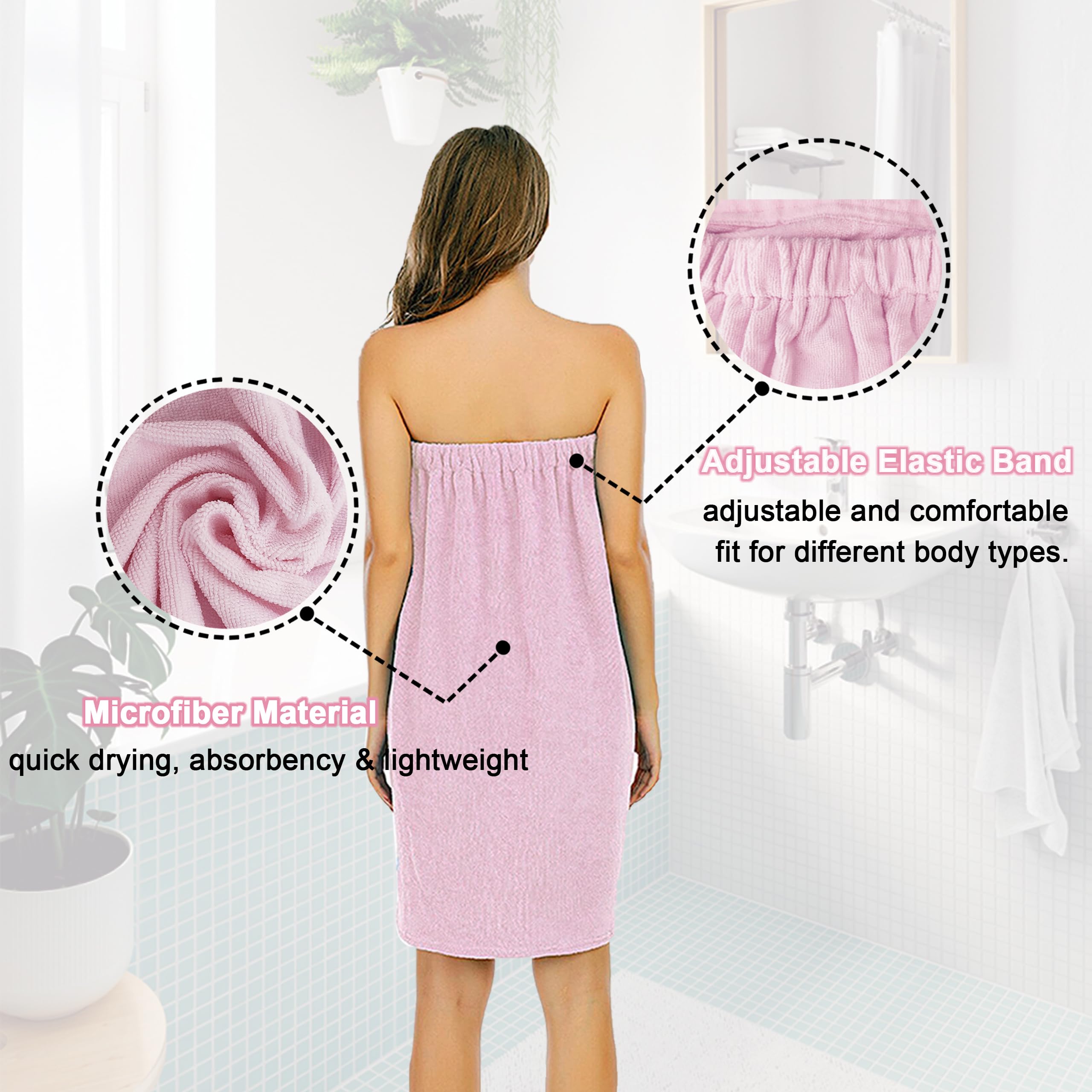 Hysunland Pink Xxl Plus Size Towel Wraps For Women After Shower, Plus Size Womens Bath Shower Wrap For Pool, 2X Wearable Body To