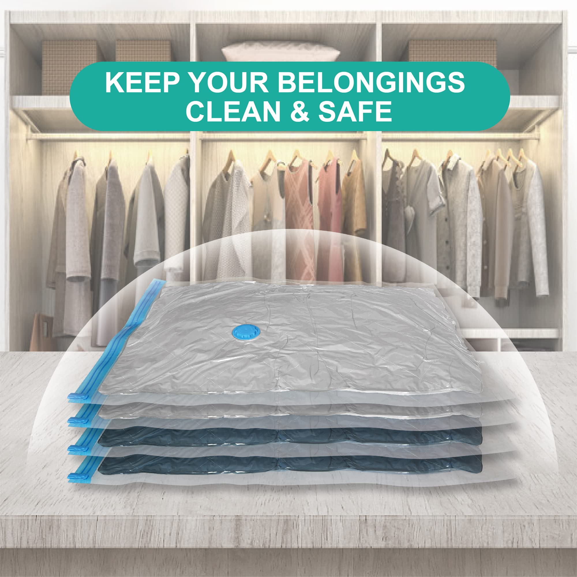 RoomiPro Space Saver Vacuum Storage Bags  8 Jumbo Vacuum Sealer Bags with Pump  Storage Vacuum Sealed Bags for Clothing  Comforters  Blanket Storage  Bedding