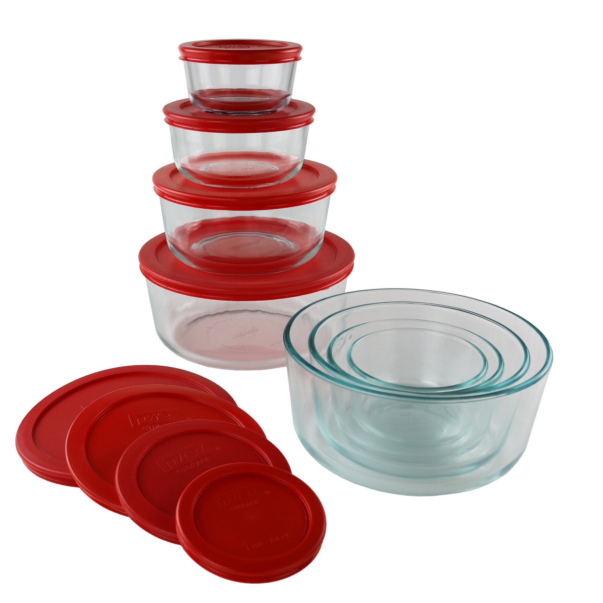 Pyrex Glass Food Storage Containers Set, 8-Pack (1, 2, 4 & 7 Cup), BPA-Free Lids, Dishwasher & Microwave Safe