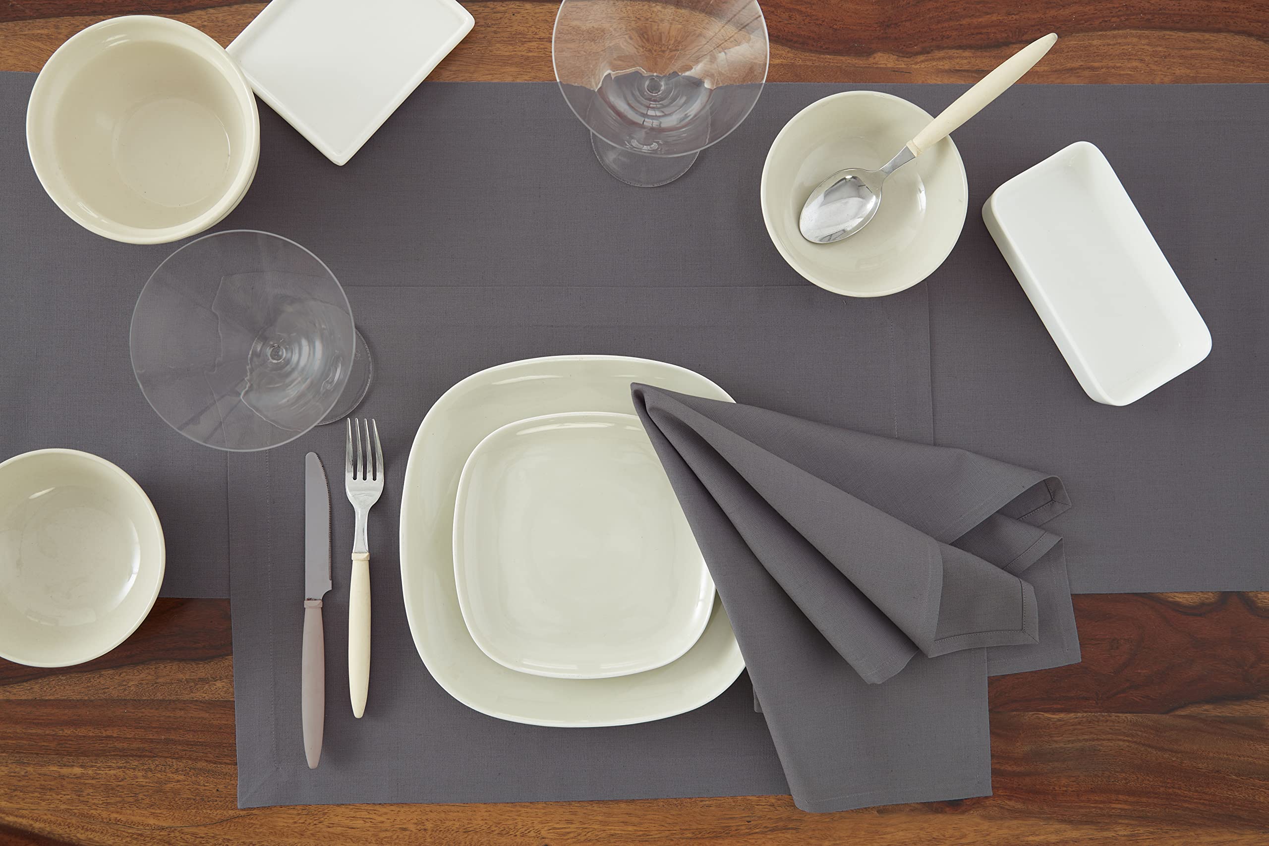 Solino Home Grey Placemats Set Of 4 - Cotton Linen Cloth Placemats 19 '' L X 14 '' W Inch - Machine Washable Fabric Placemats Fo