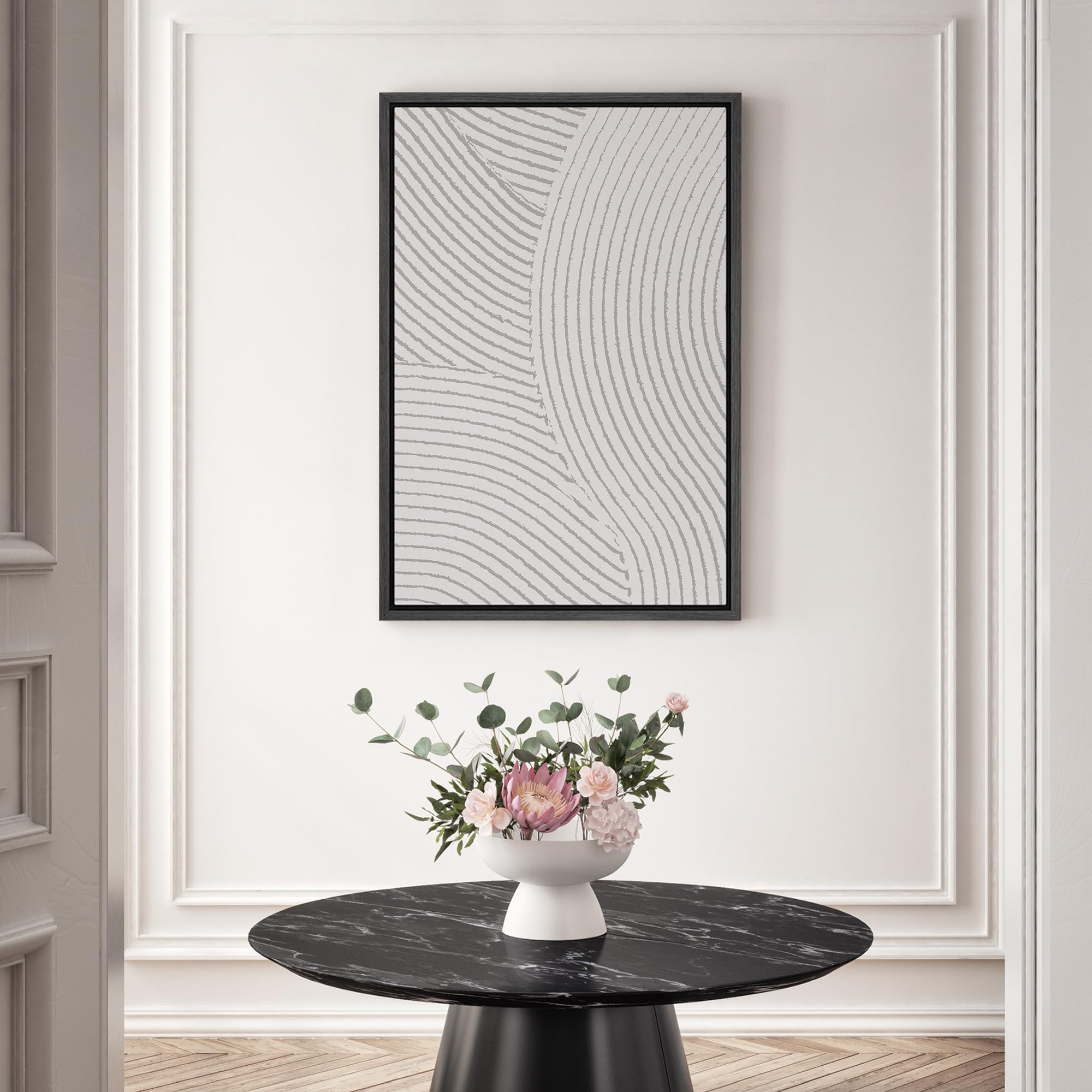 Signwin Framed Canvas Print Wall Art Geometric White Granite Wave Collage Abstract Shapes Illustrations Minimal Decorative Nordi