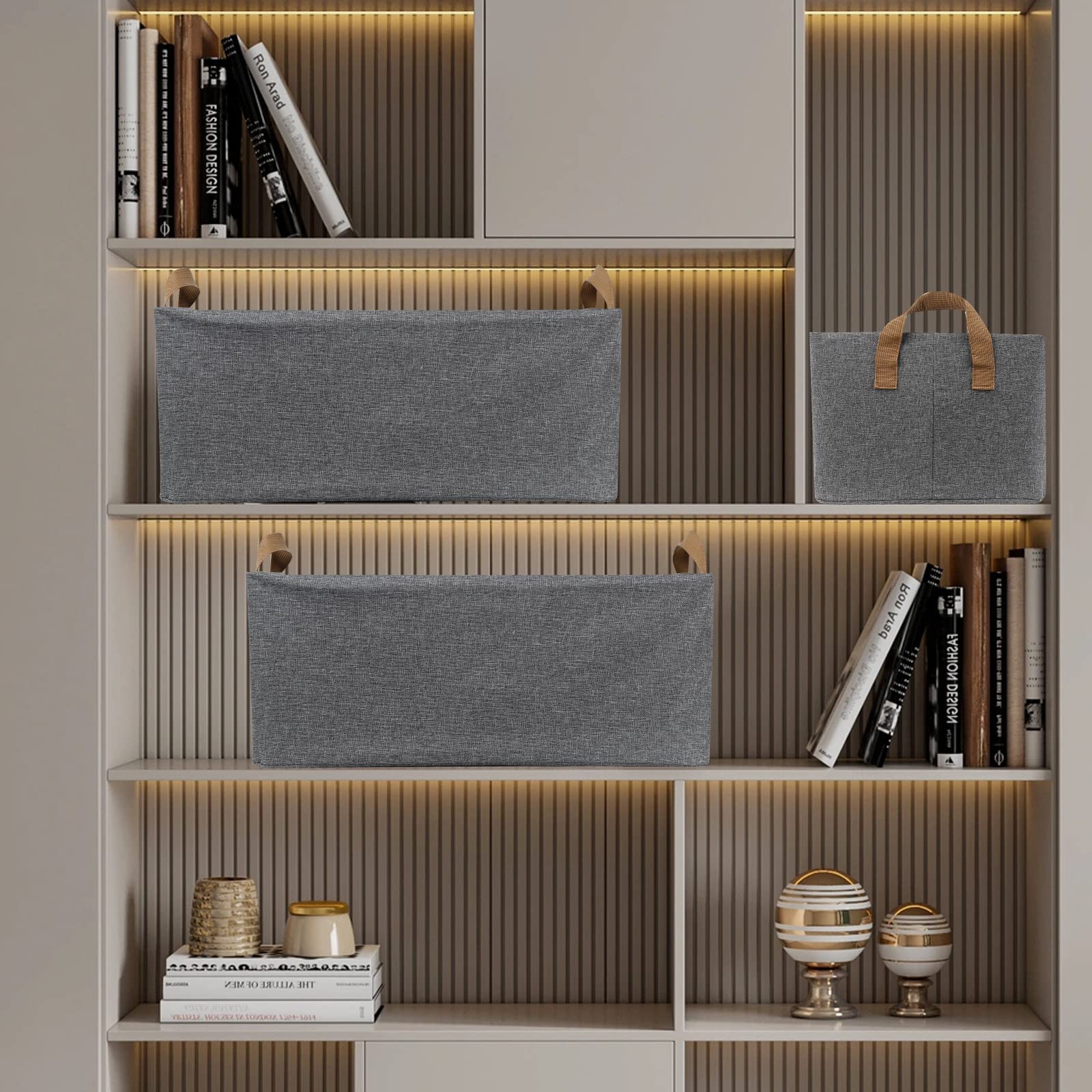 Dayard Fabric Storage Bins With Metal Frame, Large Storage Baskets For Closet Organizing, Rectangle 2-Pack, Grey