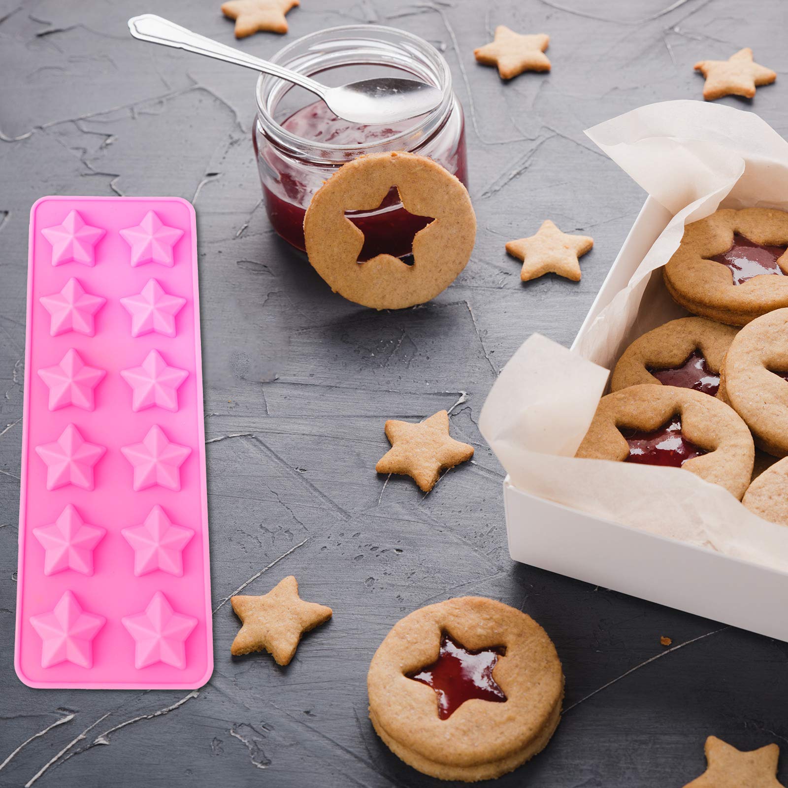 Lauwell 4 Pieces Star Shaped Silicone Molds Five-Pointed Star Shaped Mold Non-Stick Fondant Molds For Chocolate Candy Ice Cube C
