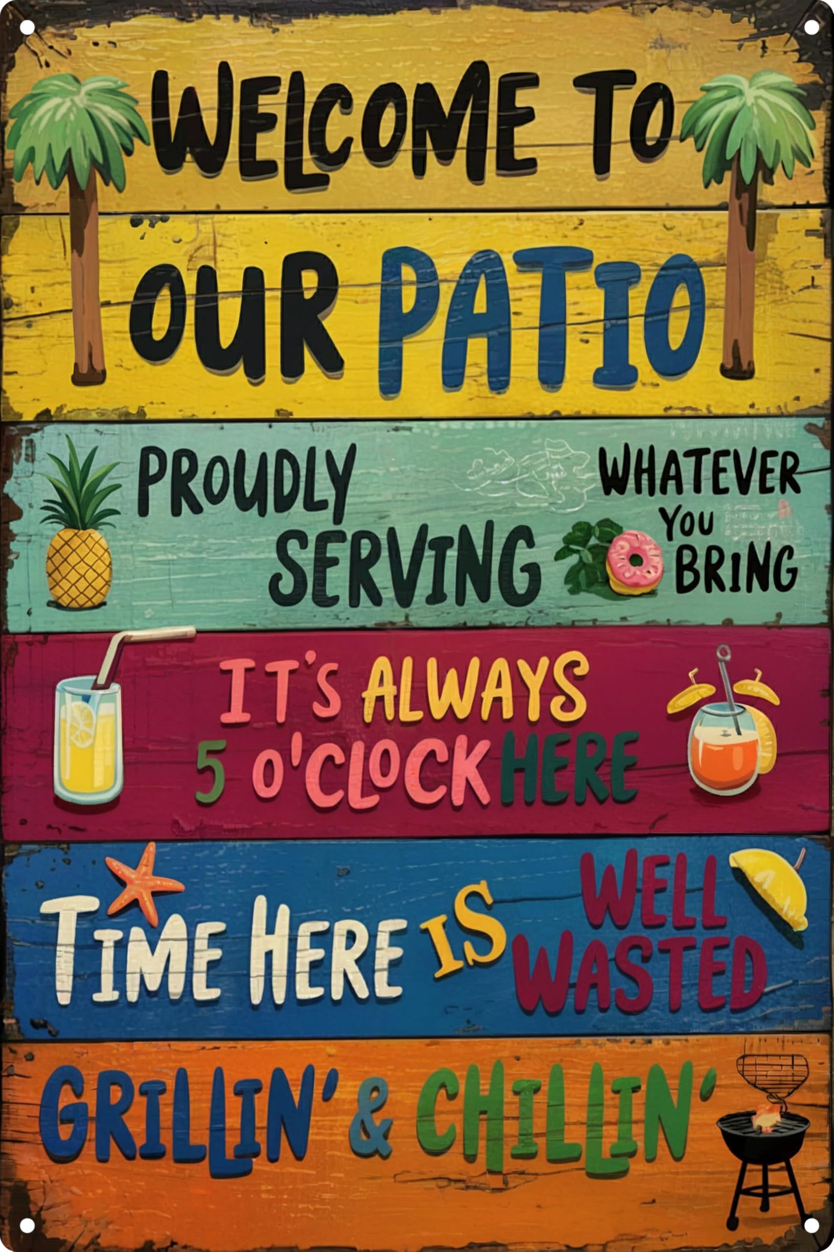 Aimlayton Patio Party Metal Sign 8x12in Retro Bar Plaque for Outdoor Grill Area Backyard Decor Entertaining Gift