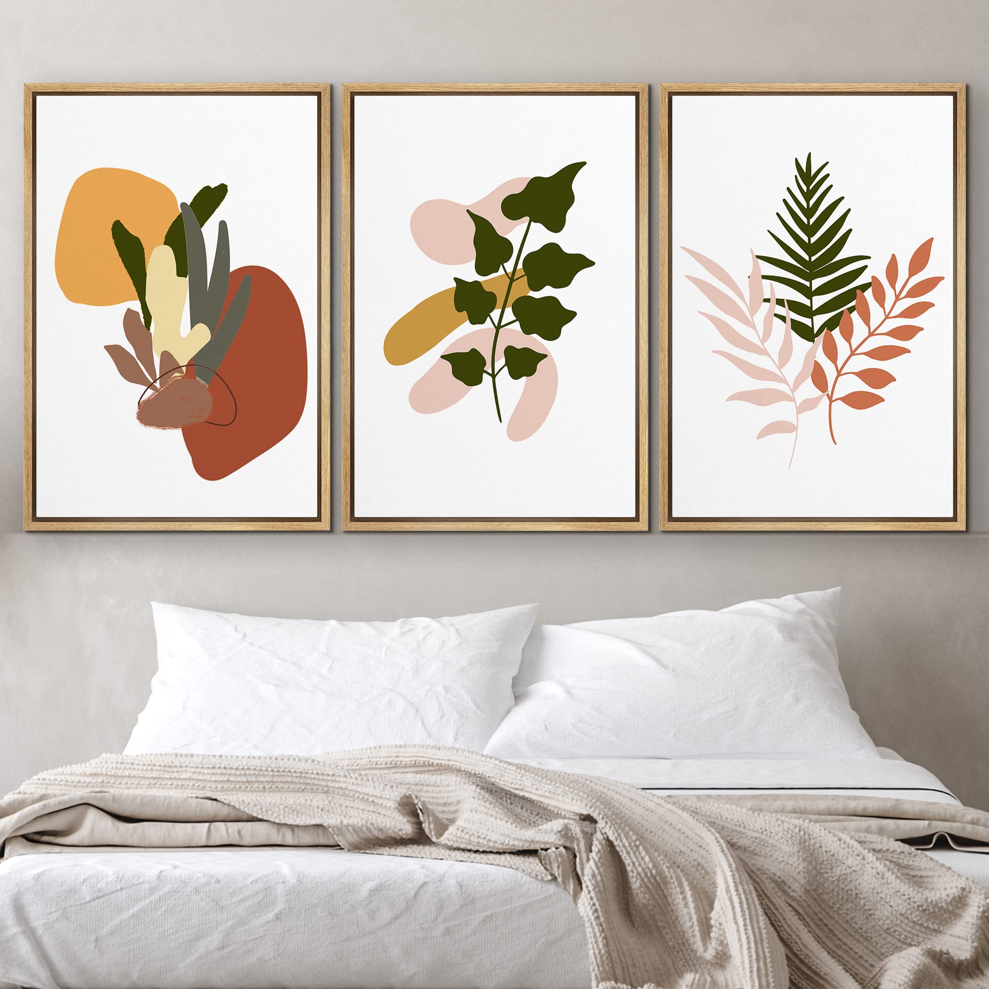 Idea4Wall Framed Wall Art Print Set Pink, Green & Brown Desert Plants & Polygons Geometric Flower Illustrations Modern Art Rusti
