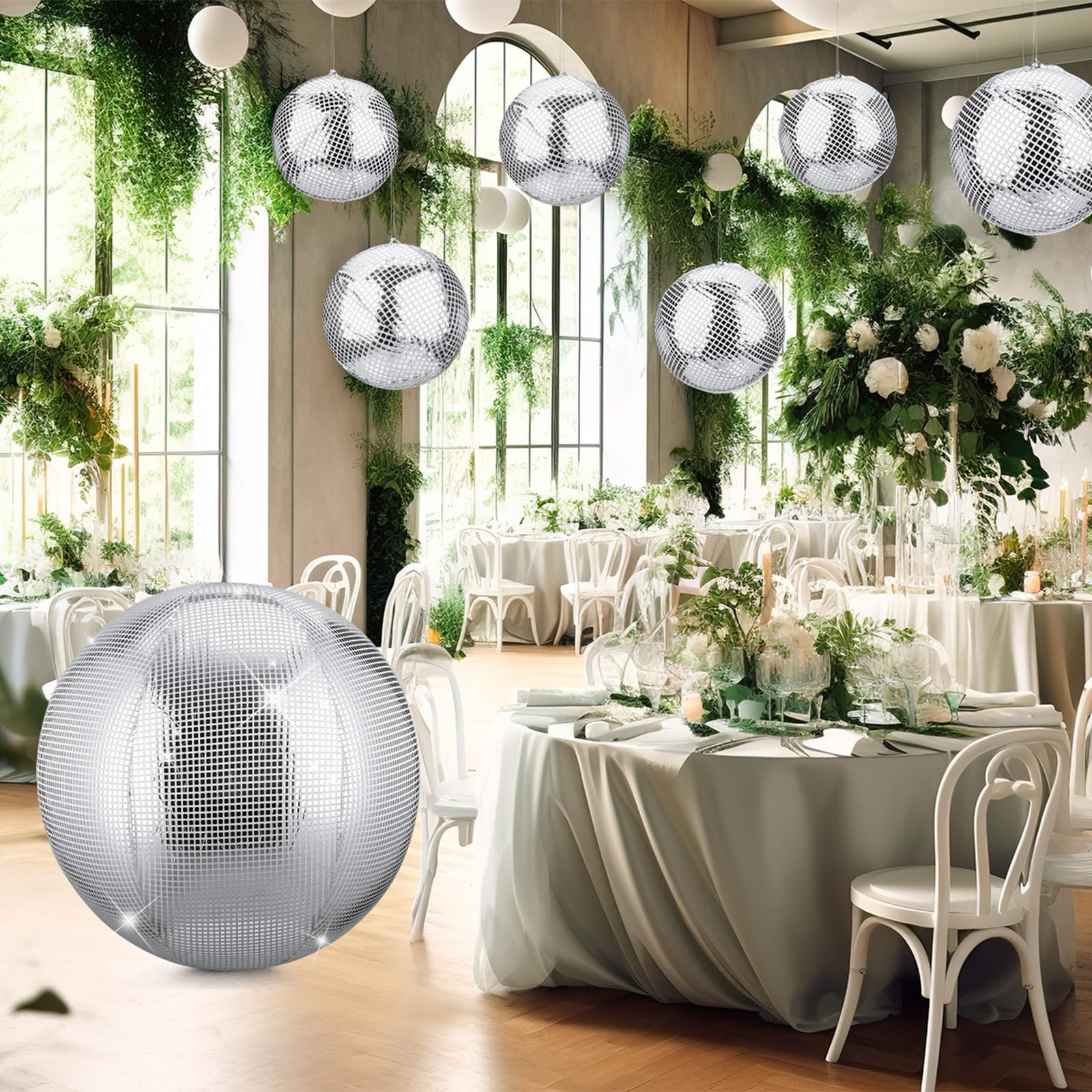 HyDren 1 Set Inflatable Disco Ball with Cover Foldable Hanging Mirror Disco Ornaments for Christmas Wedding Birthday Baby Shower