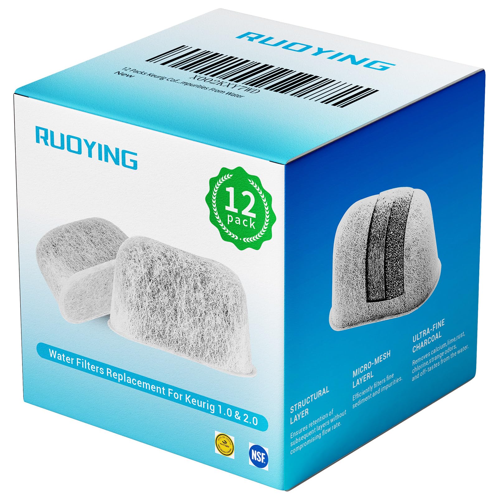 12 Packs Keurig Coffee Maker Charcoal Filters Replacement Compatible With Keurig 1.0 & 2.0 Coffee Makers Charcoal Water Filters,
