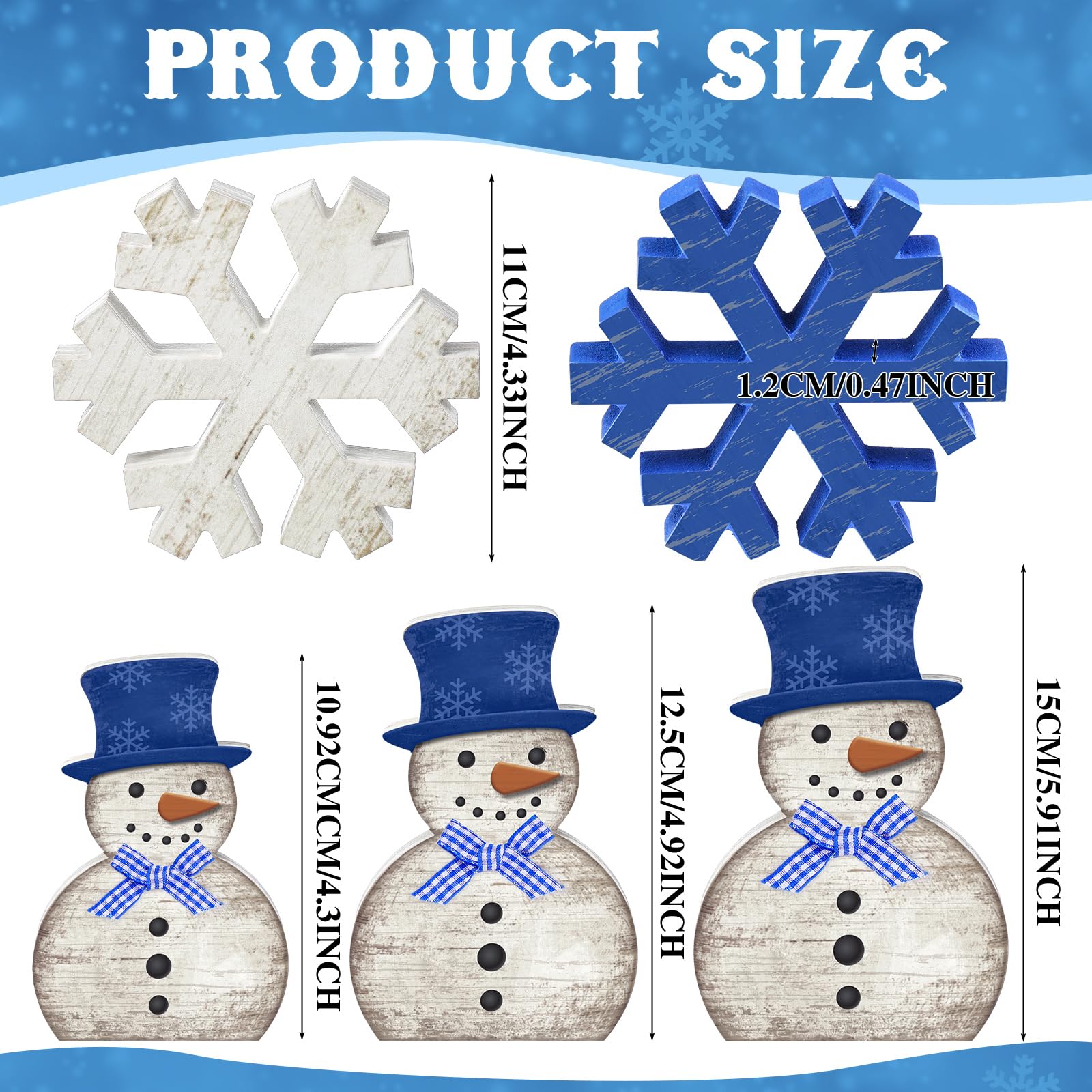 Yousoontic 5 Pcs Snowman Christmas Table Decor Winter Decorations for Home Blue White Snowman Snowflake Tiered Tray Decor Christ