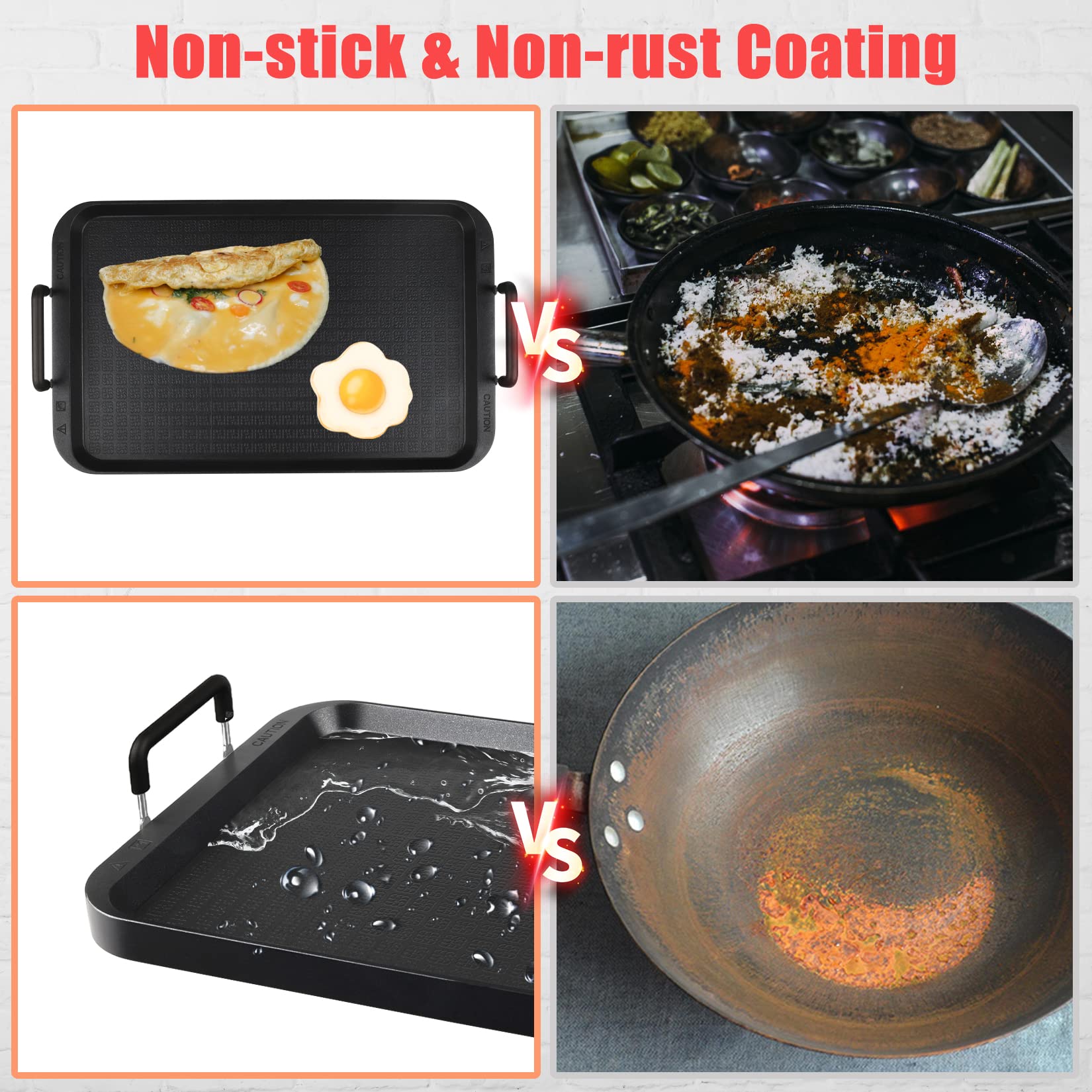 Cukaid Flat Top Griddle For Stovetop,Camping Griddle/Cookware, Flat Top Grill,Non-Stick Griddle Grill Pan, Stove Top Grille,Alum