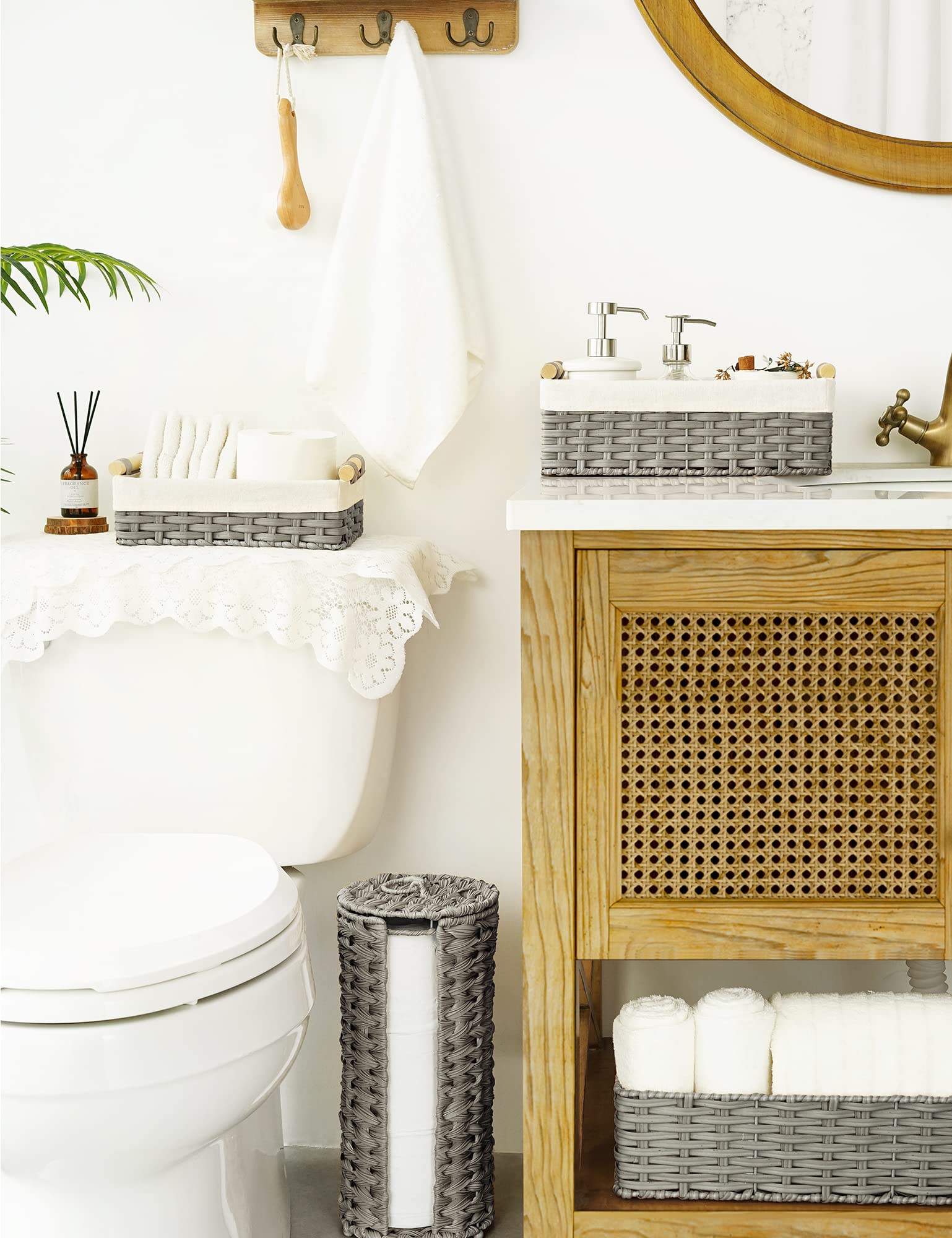 GRANNY SAYS Gray Wicker Baskets, Decorative Baskets for Shelves, Basket Organizer with Handles, Small Wicker Baskets for Organiz