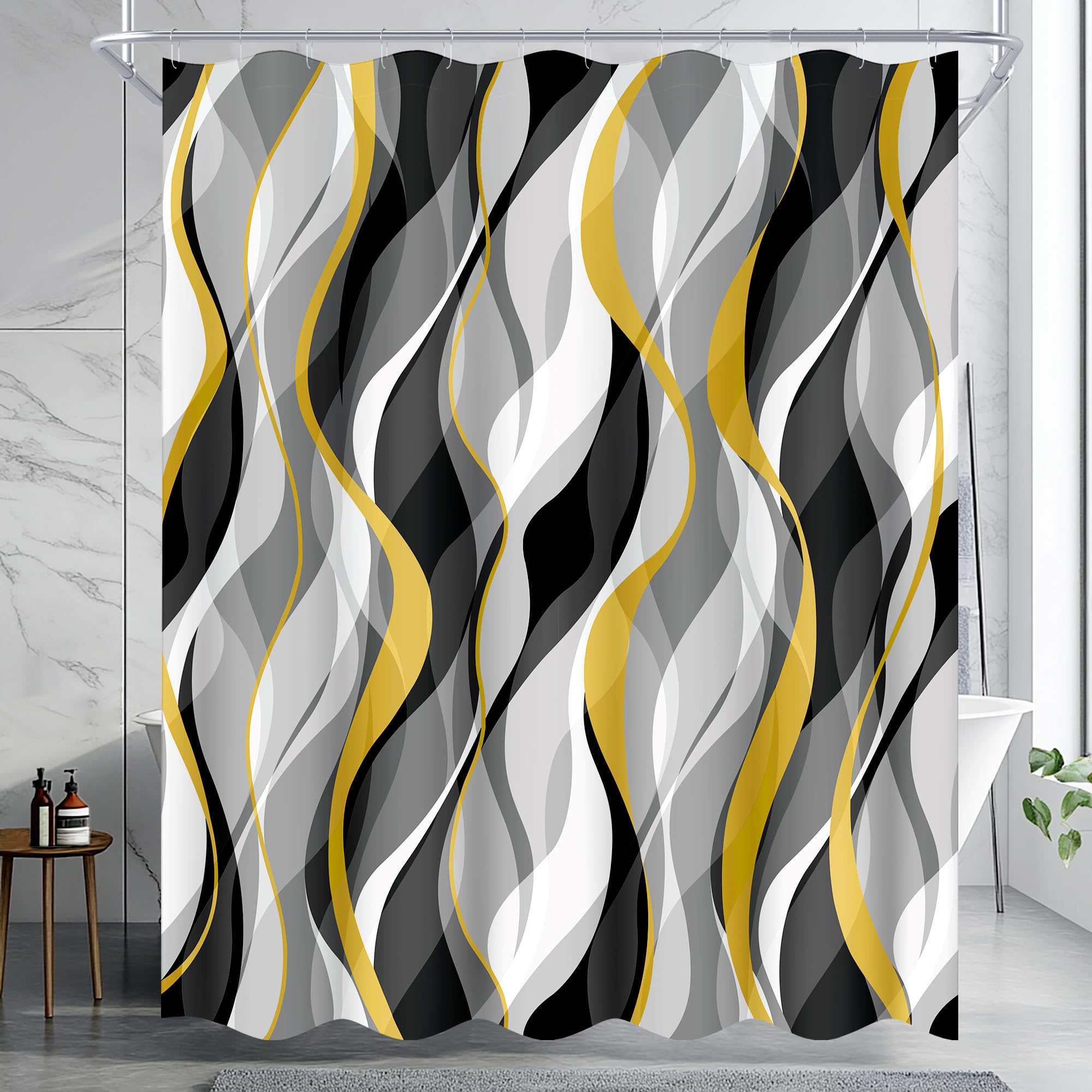 Yellow And Grey Shower Curtain For Bathroom Yellow And Gray Shower Curtain Fabric Modern Abstract Striped Minimalist Bath Curtai