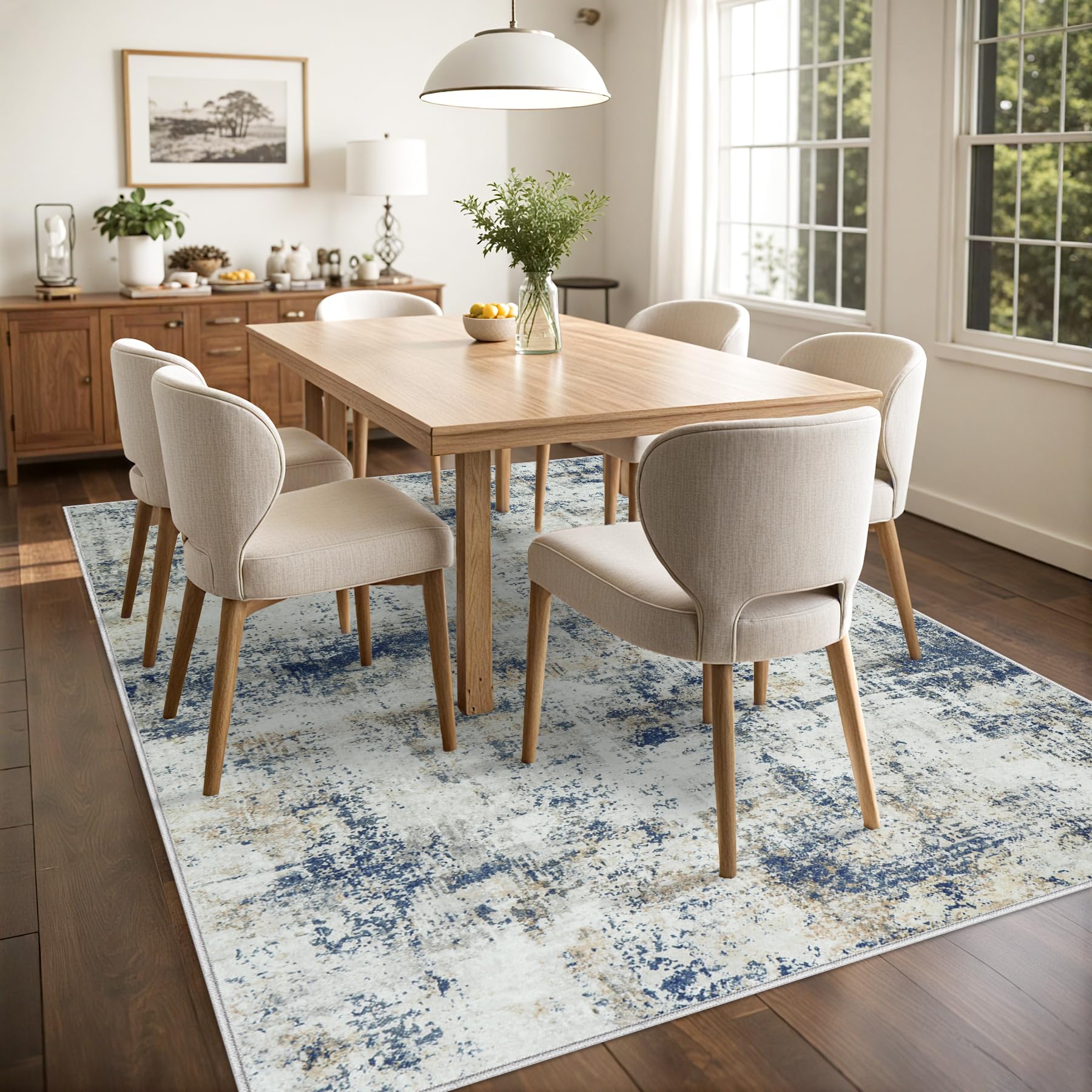 9x12 Area Rugs Living Room Rugs: Large Washable Rug with Anti-Slip Backing Non-Shedding Stain-Resistant Soft Abstract Carpet for