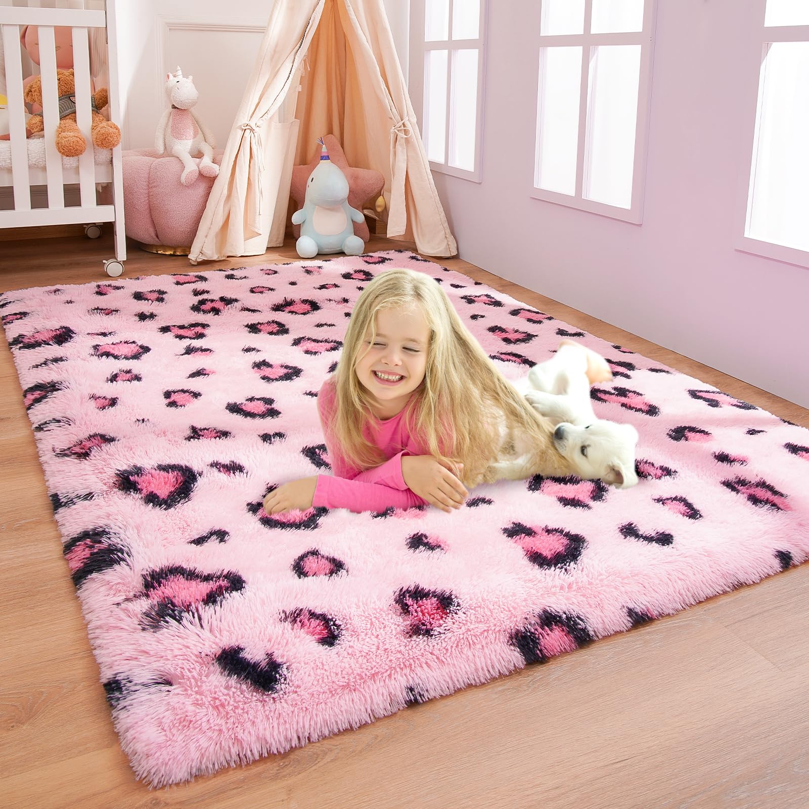 BENRON Pink Leopard Rugs, Soft Bedroom Rugs 3x5, Fluffy Living Room Rugs, Girls Room Decor Cheetah Print, Small Rugs for Dorm Ap