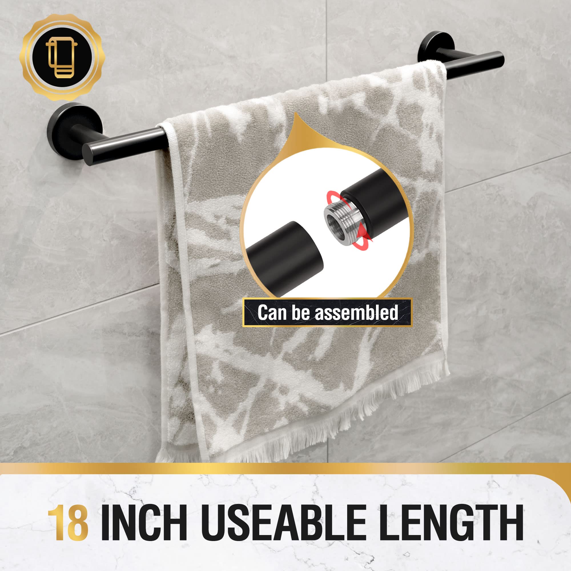 Hitslam Matte Black 19.8 Inch Towel Bar For Bathroom, Sus304 Stainless Steel Bathroom Towel Rack Wall Mounted, Modern Home Decor