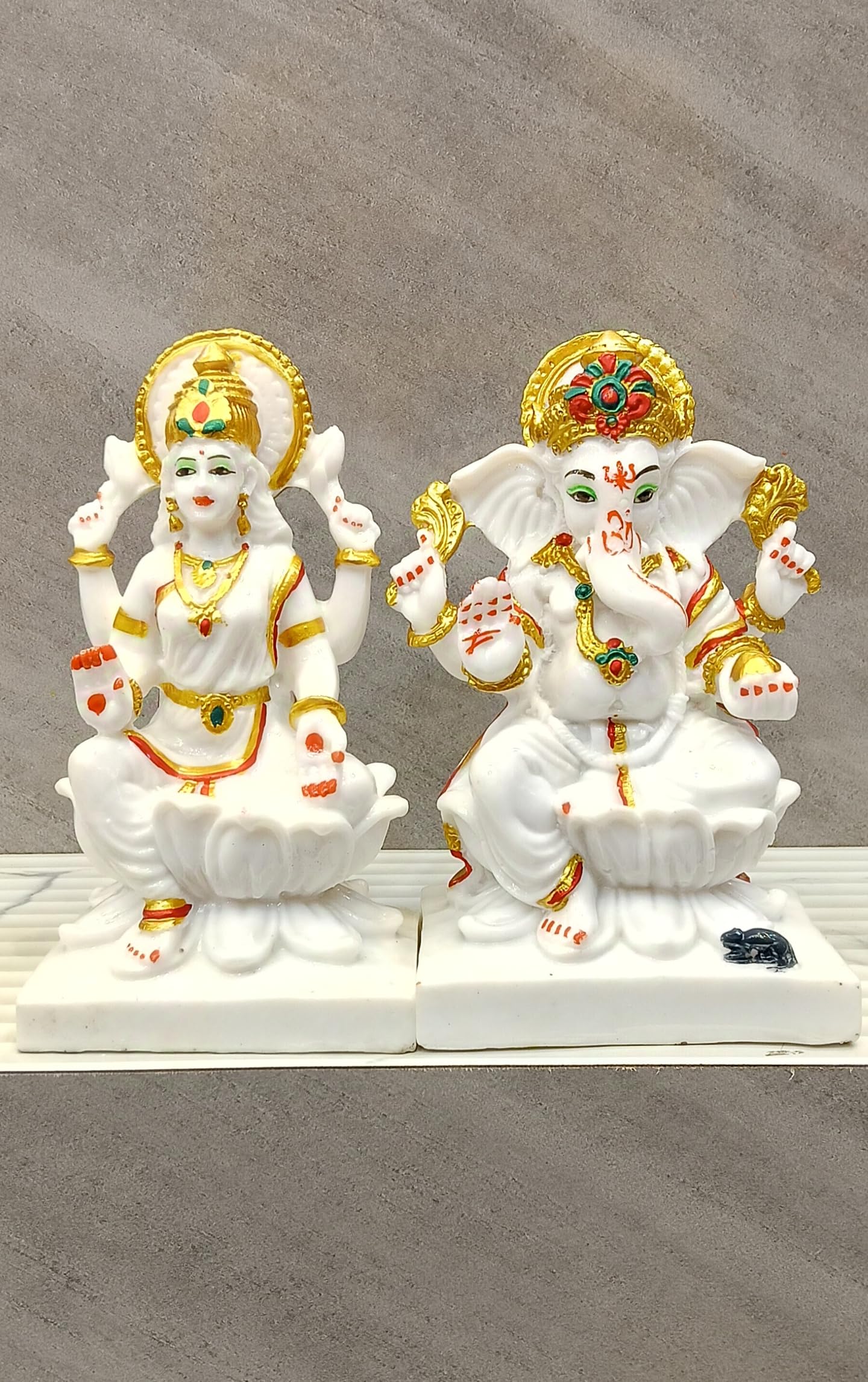 Sankalan Creations Marble Laxmi Ganesh Statue Laxmi-Ganesh Idols For Home Office Dcor Ganesh Laxmi Marble Showpiece Gift For Bir