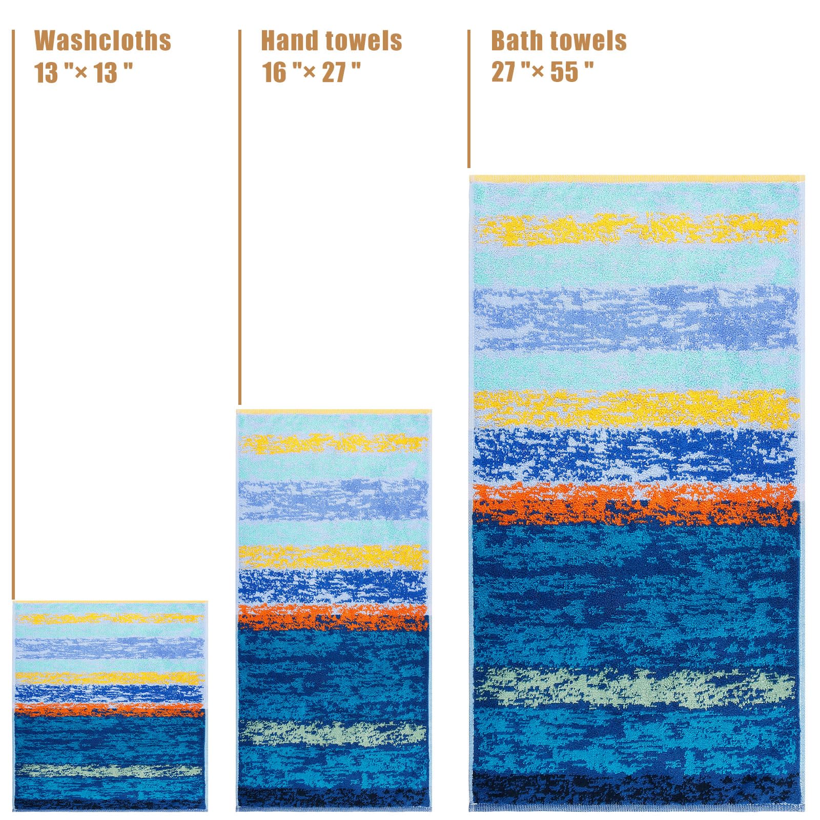 Semaxe Bath Towel Set Of 8 Include 2 Bath Towels, 2 Hand Towels, 4 Washcloths, 100% Cotton Bathroom Towels With Hanging Loops An