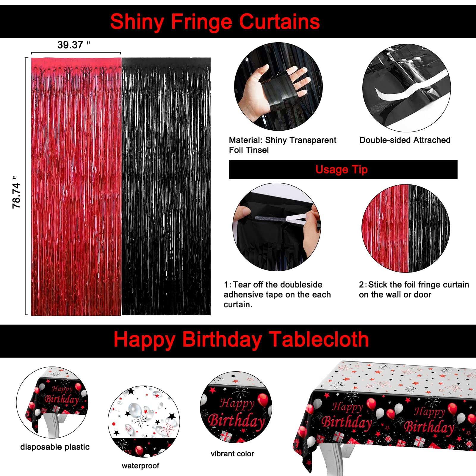 16Th Birthday Decorations For Boys Girls,Red And Black 16Th Birthday Balloons Banner Number 16 Balloon Hanging Swirls Tablecloth