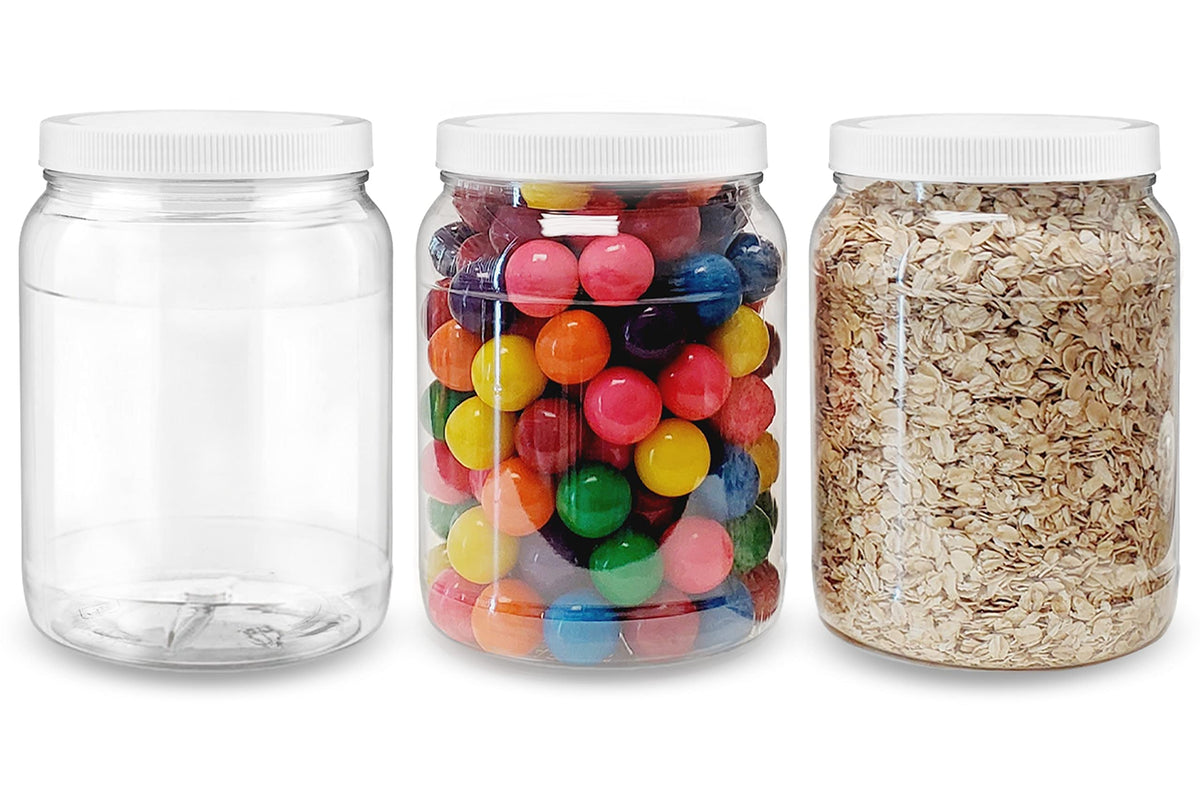 Ljdeals 1/2 Gallon 64 Oz Clear Plastic Jars With Lids, Large Jars, Wide Mouth Storage Containers, Pack Of 3, Bpa Free, Food Safe