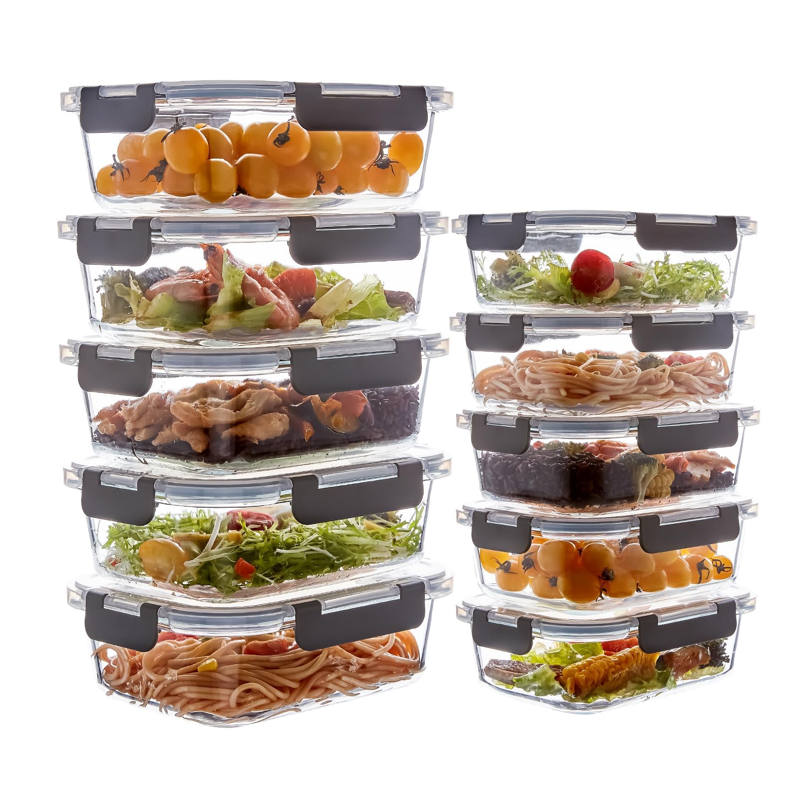 Wancilock 10 Pack Glass Meal Prep Containers with Lids, Reusable Airtight Leakproof Glass Lunch Bento Boxes, Freezer, Microwave 