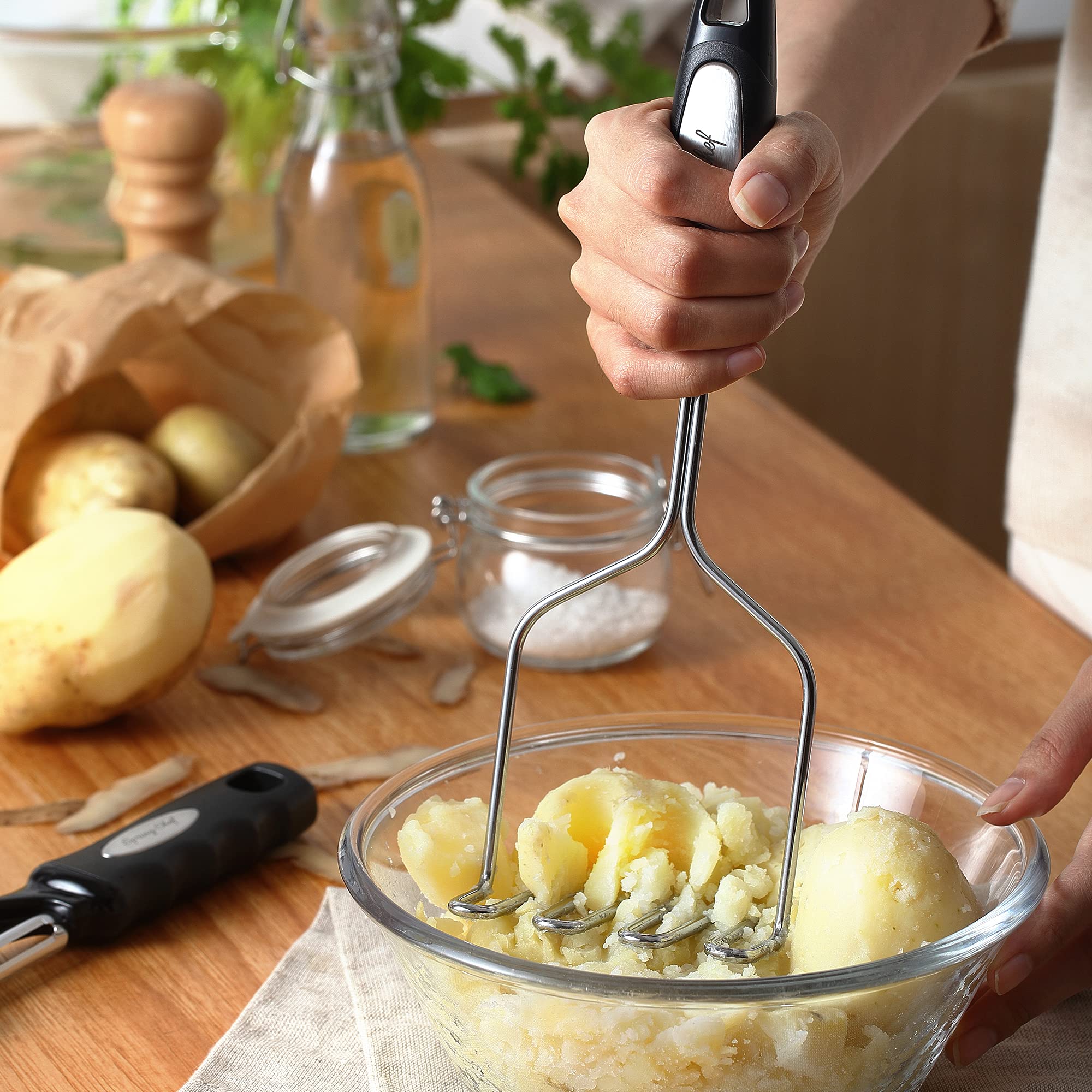 Spring Chef Stainless Steel Potato Masher With Premium Vegetable Peeler, Mashed Potato Masher - Kitchen Tool With Soft Non-Slip