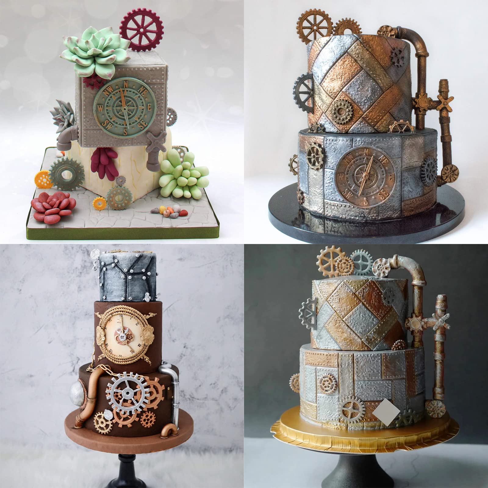 Steampunk Clock Watch Wheel Cogs Gears Fondant Molds 3 Pcs, Steampunk Style Silicone Mold For Chocolate Cake Decoration Candy Su