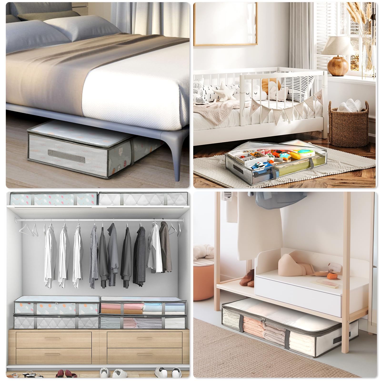 4 Packs Under Bed Storage Containers Bins, Humid-Proof Plastic Underbed Storage Bins, Closet Organizers and Clothes Storage Bags
