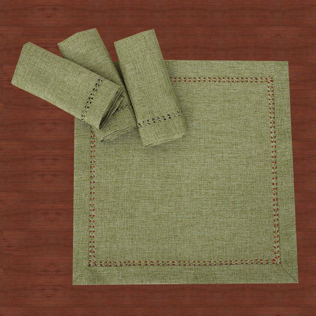 Grelucgo Set Of 4 Handcrafted Solid Sage Green Color Dinner Napkins, Double-Hemstitched, Square 18 X 18 Inch