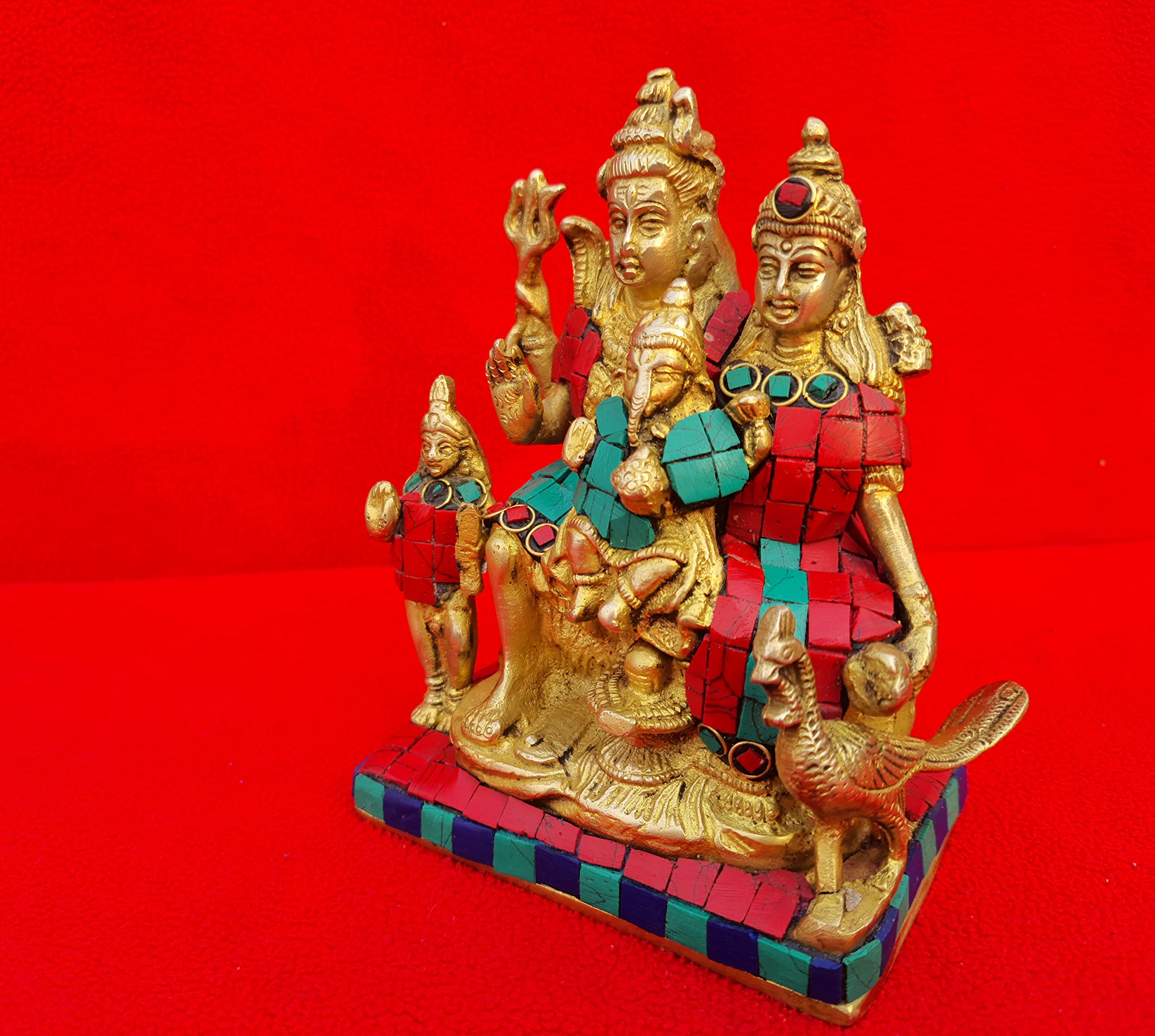 Dhanvantri Brass Brass Shiva Parvati Shiv Parivar Bholenath Shankar Bhagwan Ganesh Family Murti Idol Statue Sculpture Multicolor