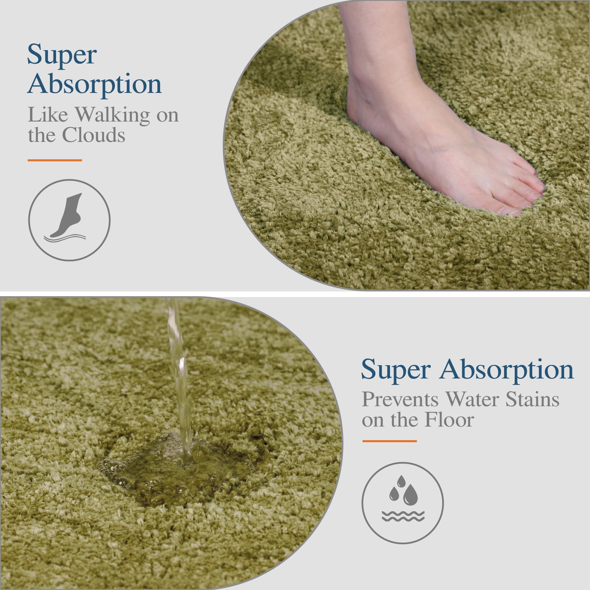 Walensee Bathroom Contour Rug (20X24, Olive Green) Non Slip Bath Mat For Bathroom Water Absorbent Soft Microfiber Shaggy Bathroo