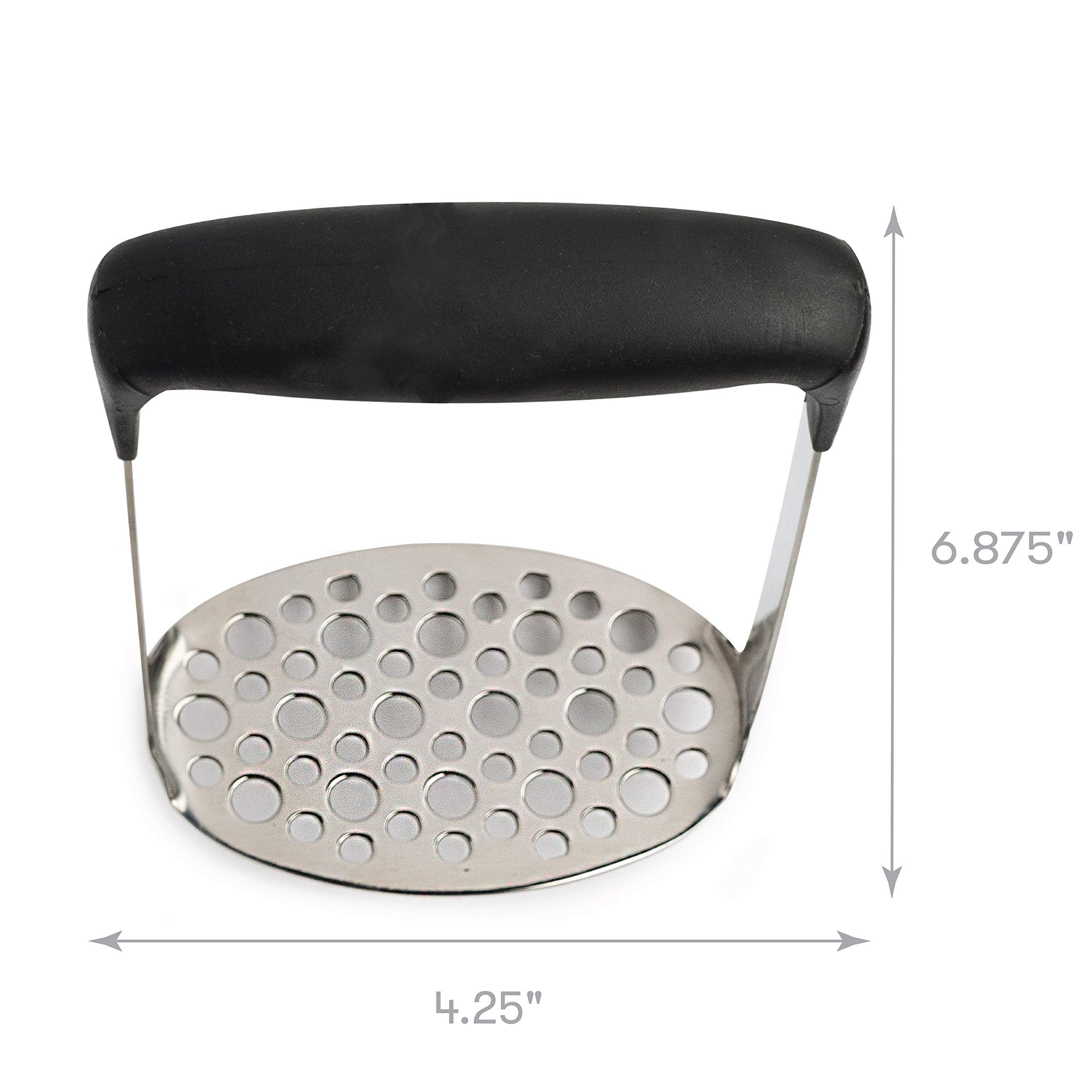 Cooking Light Heavy Duty Stainless Steel Masher, Broad And Ergonomic Horizontal, Fine Plate For Smooth Mashed Potatoes, Soft Gri